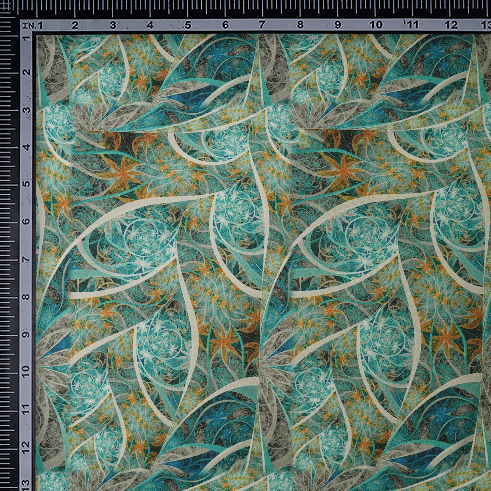 Green Abstract Pattern Printed Crepe Fabric