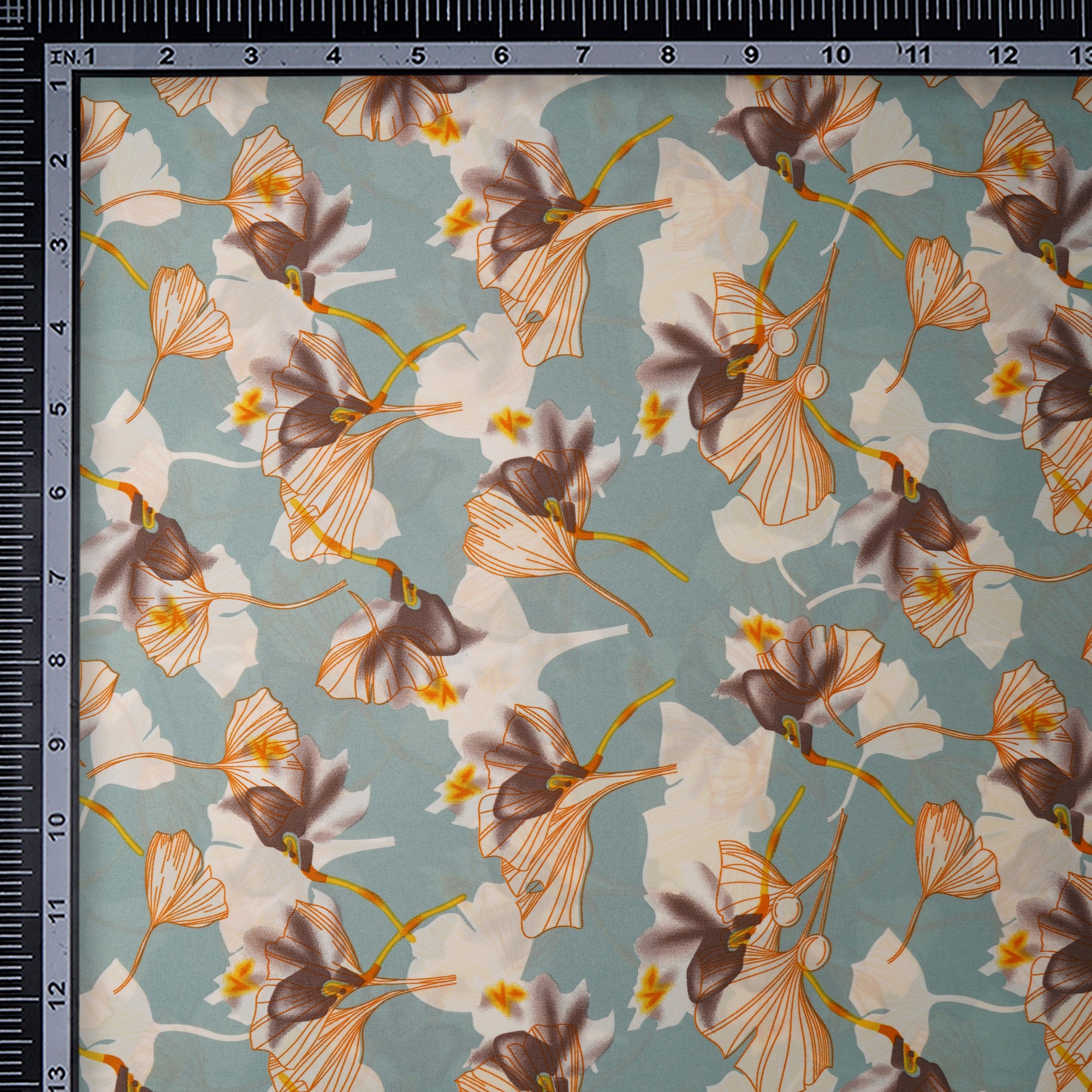 Wasabi Floral Pattern Printed Crepe Fabric