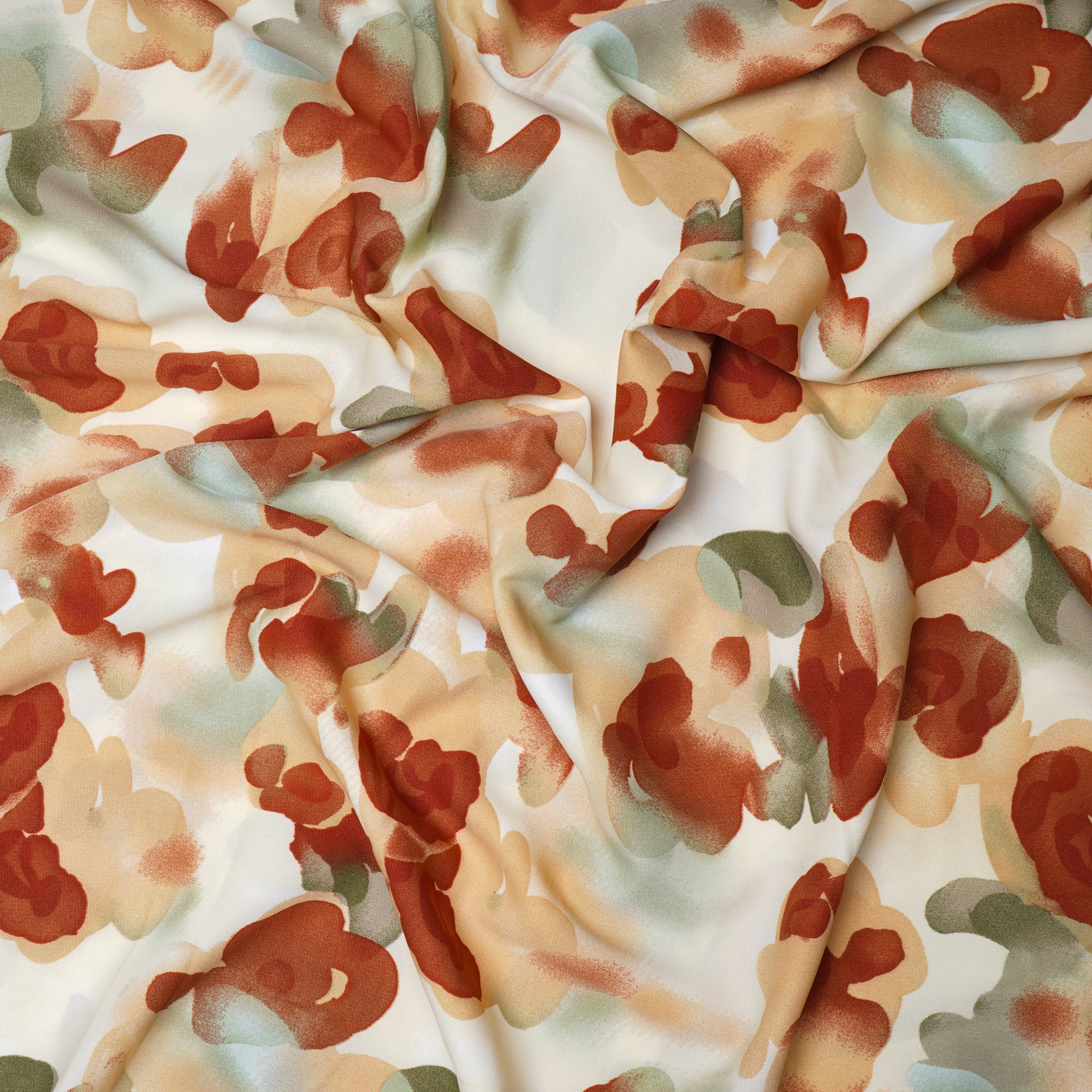 Cream Abstract Pattern Printed Crepe Fabric