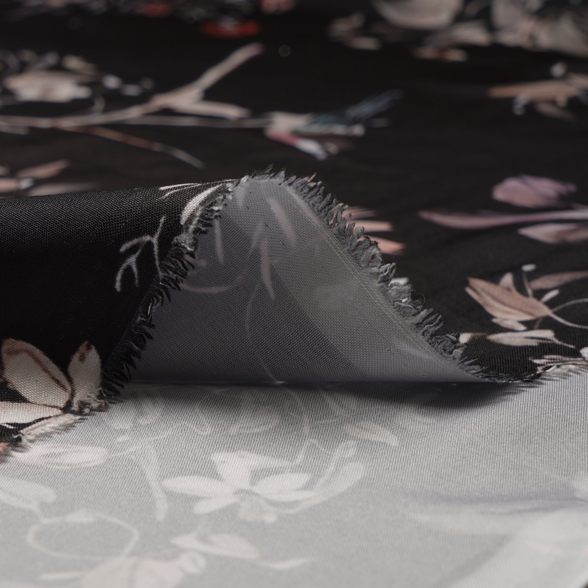 Black Floral Pattern Printed Crepe Fabric