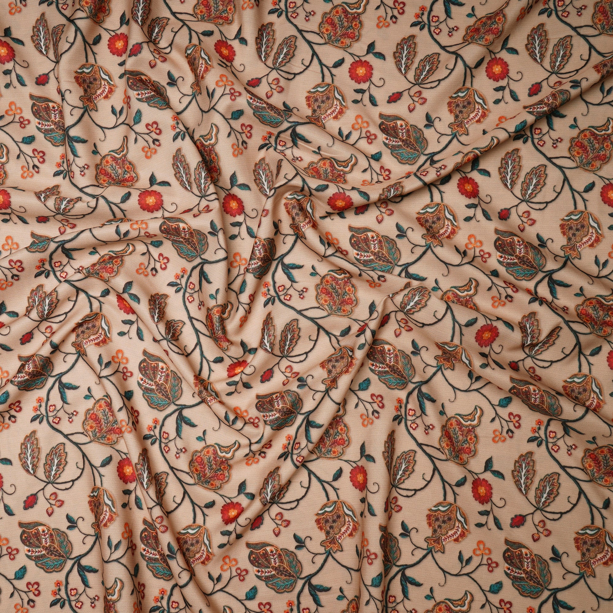 Cream Floral Pattern Printed Crepe Fabric