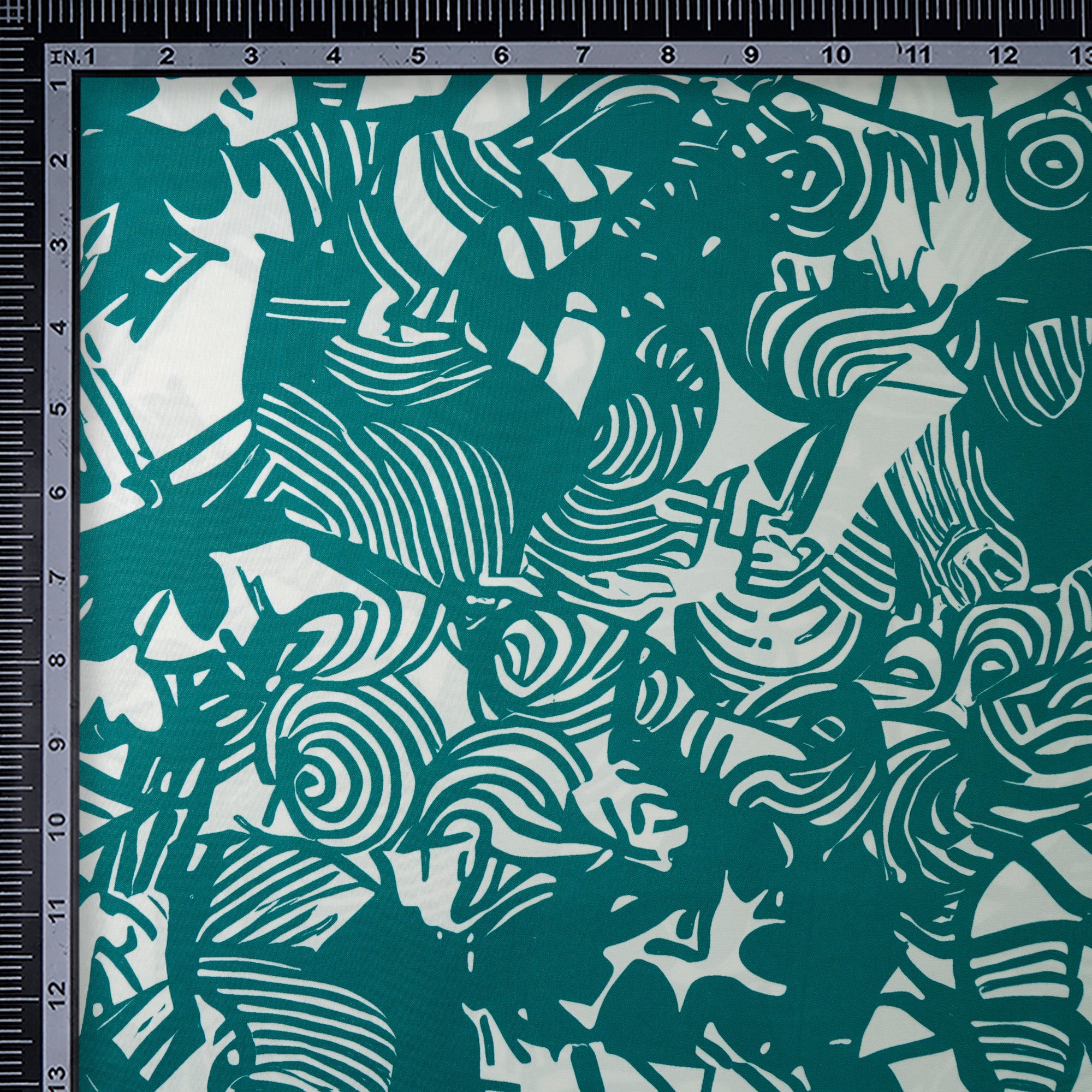 Green-White Abstract Pattern Printed Crepe Fabric