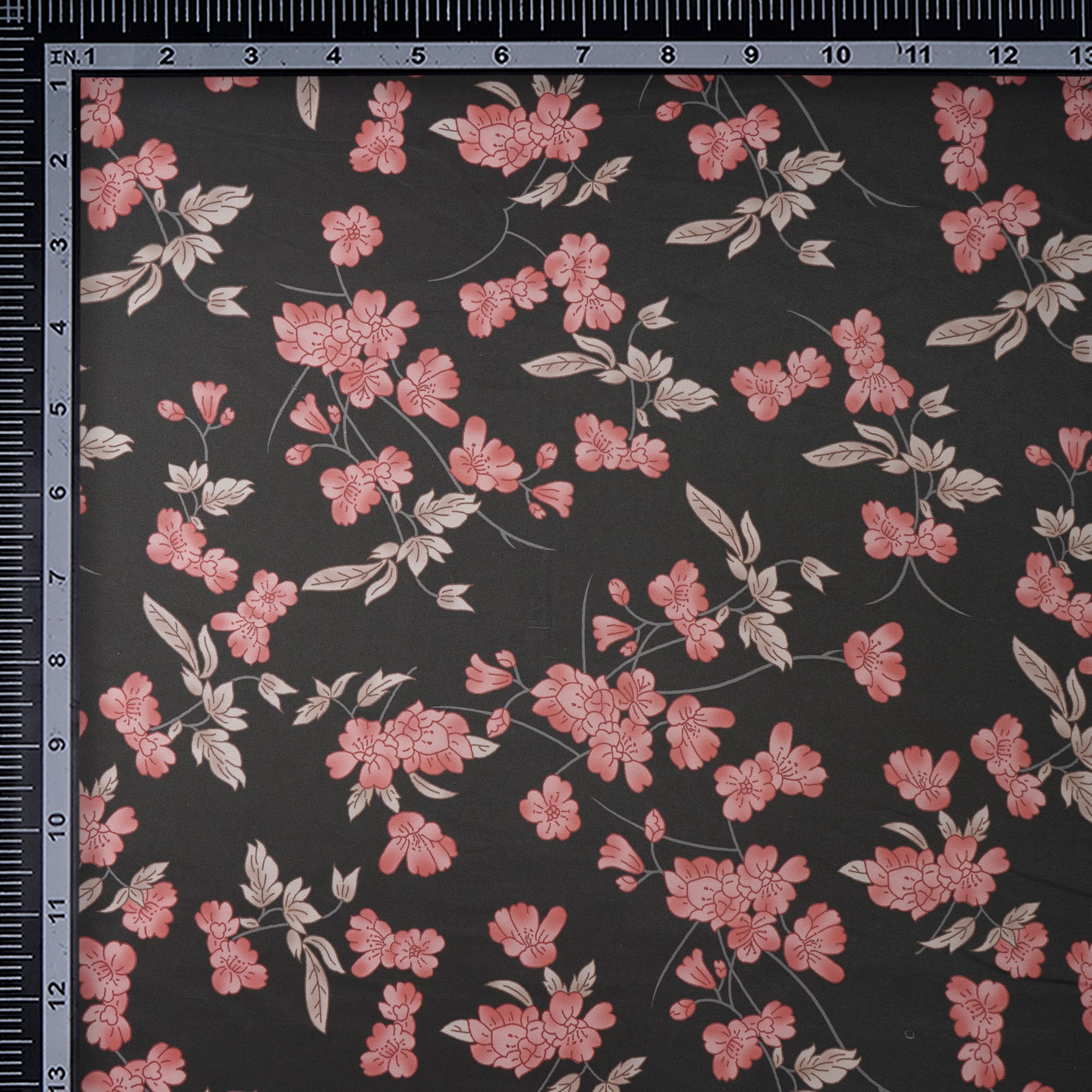 Black Floral Pattern Printed Crepe Fabric