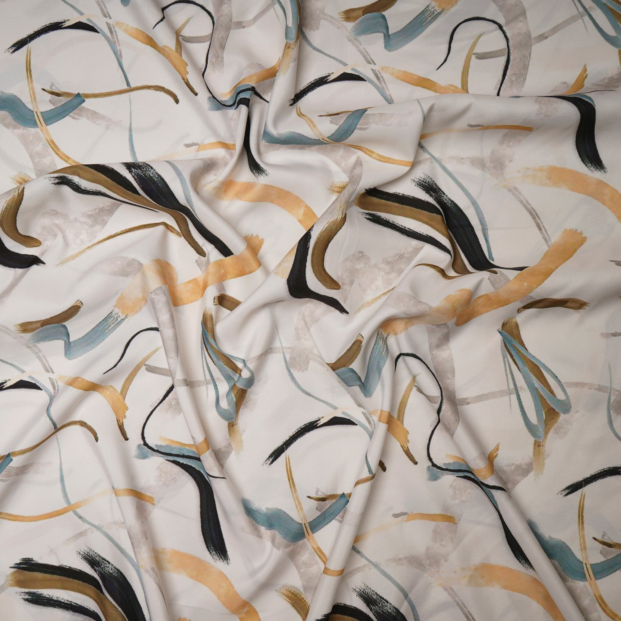 White Abstract Pattern Printed Crepe Fabric