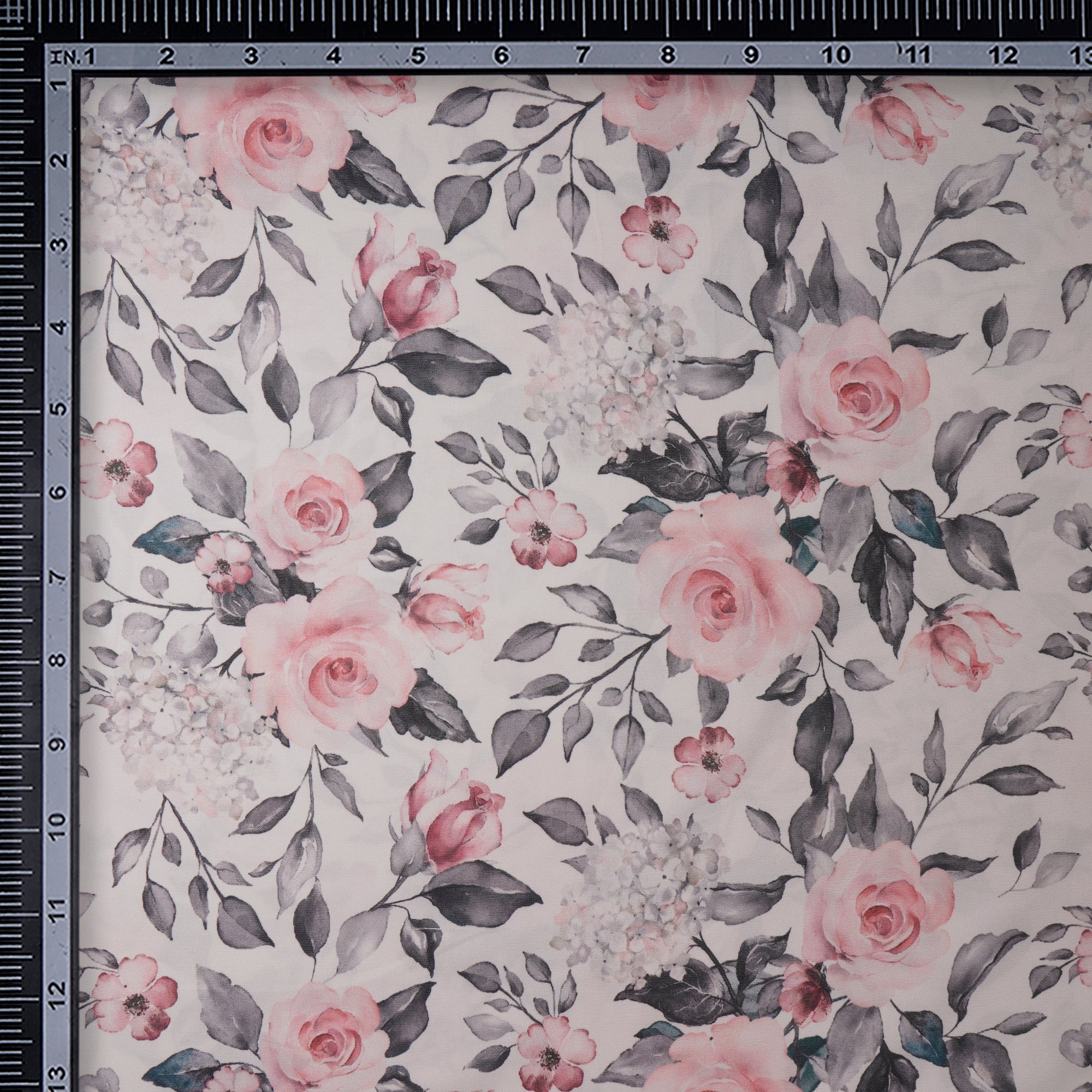 White Floral Pattern Printed Crepe Fabric