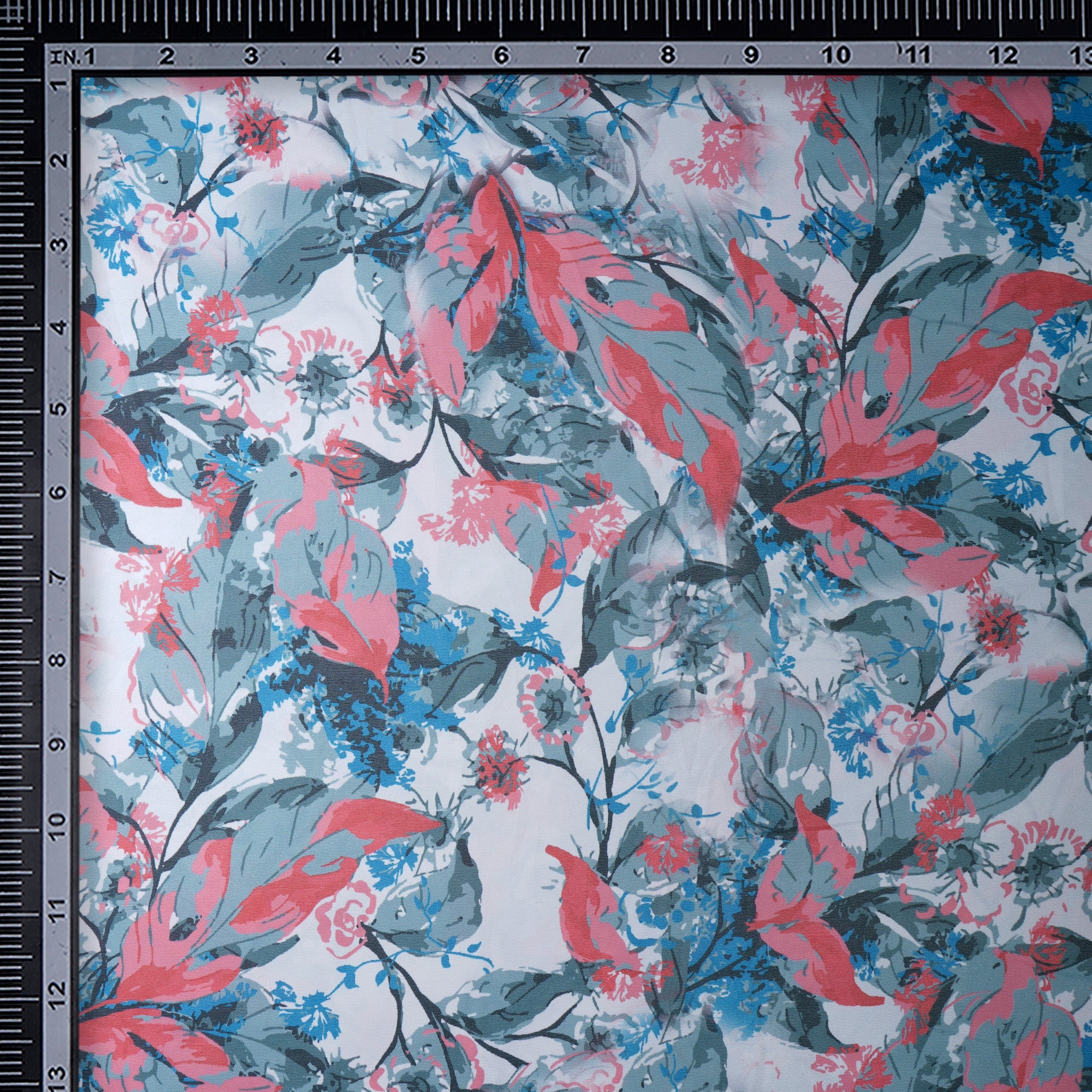 White Tropical Pattern Printed Crepe Fabric