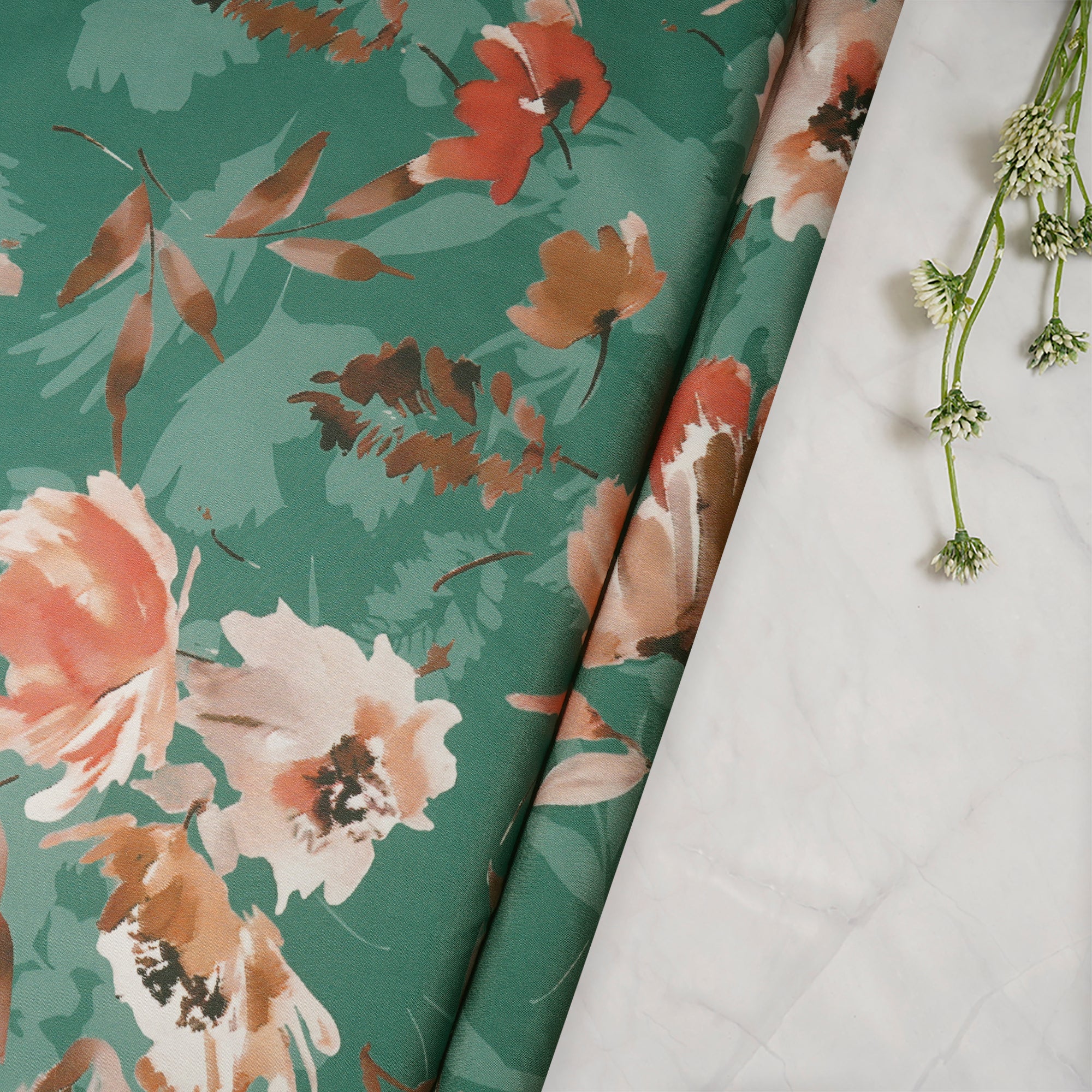 Greenbriar Floral Pattern Printed Crepe Fabric