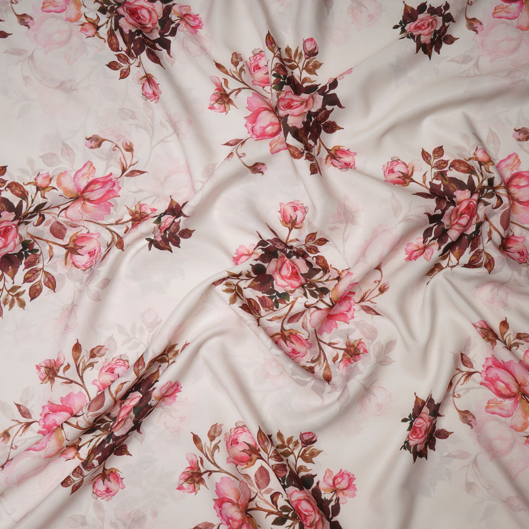 Off-White Floral Pattern Printed Crepe Fabric