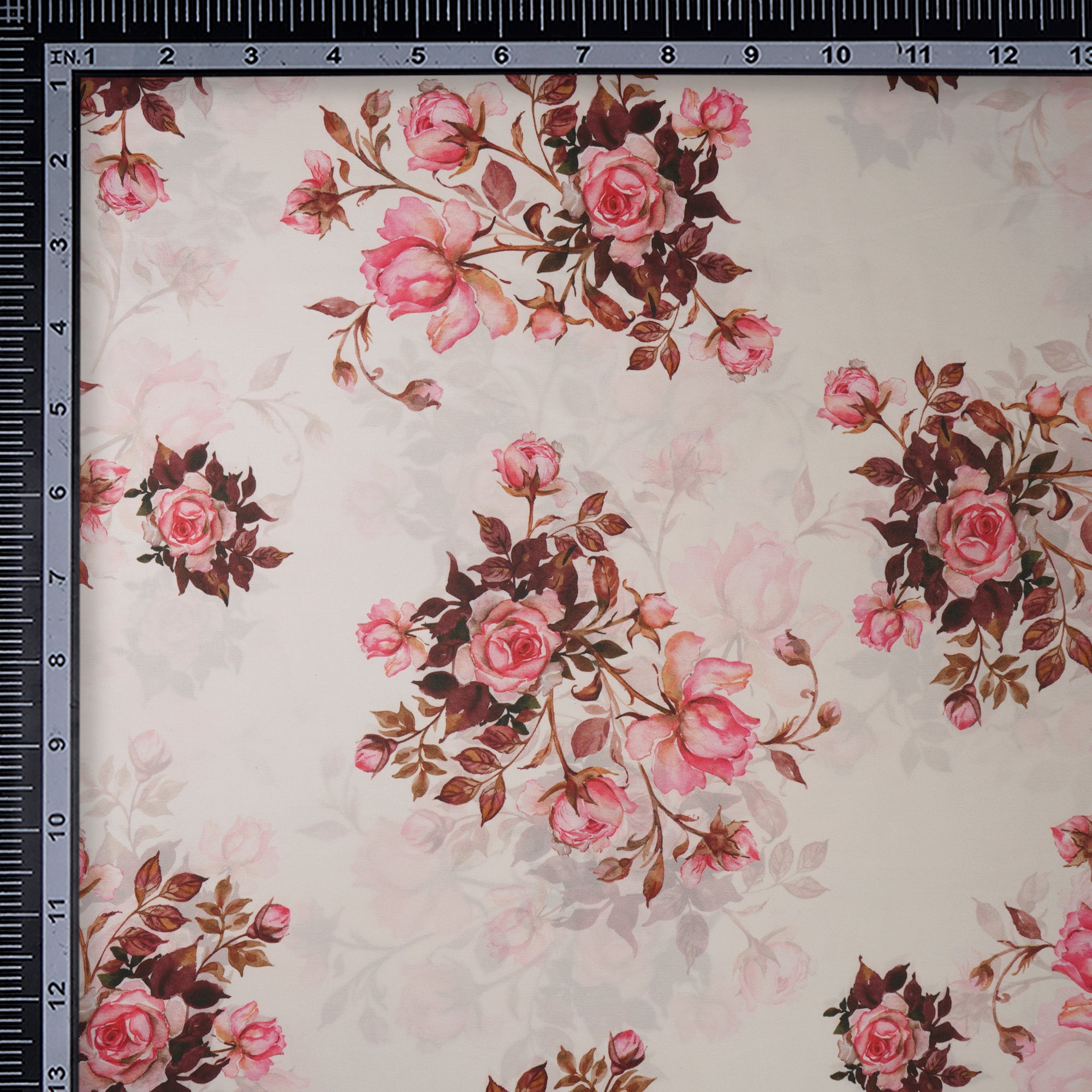 Off-White Floral Pattern Printed Crepe Fabric