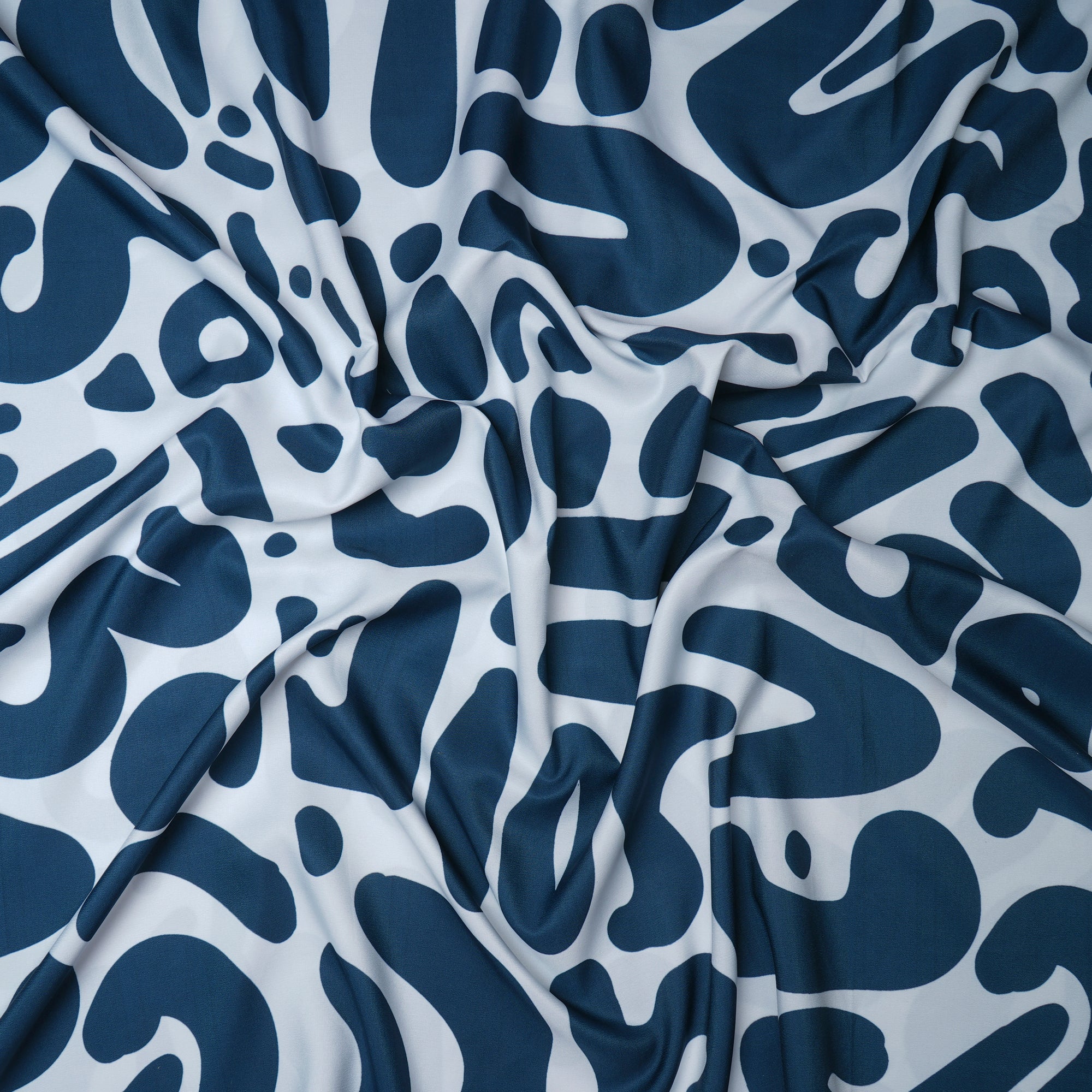 White Abstract Pattern Printed Crepe Fabric