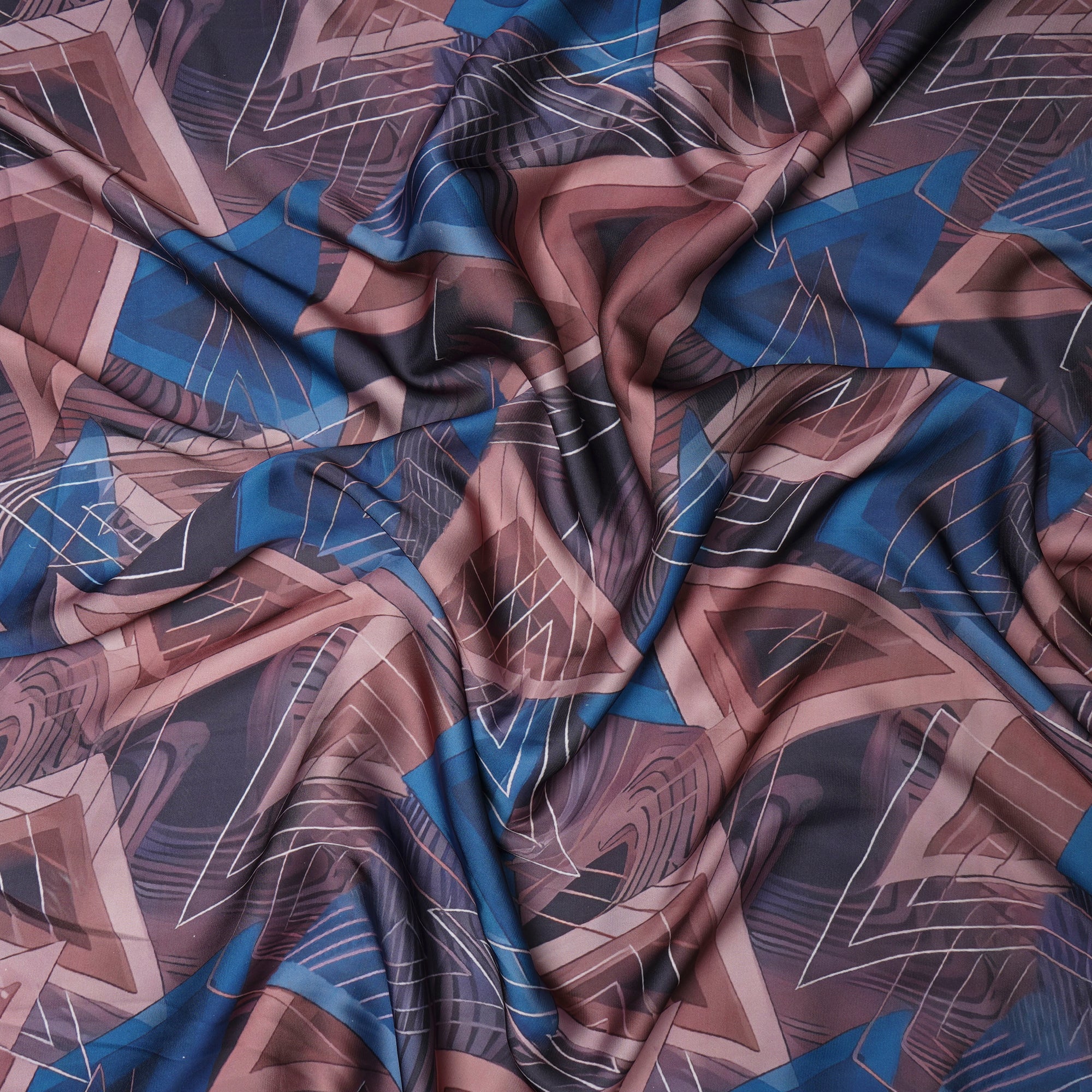 Multi Color Geometric Pattern Printed Satin Fabric