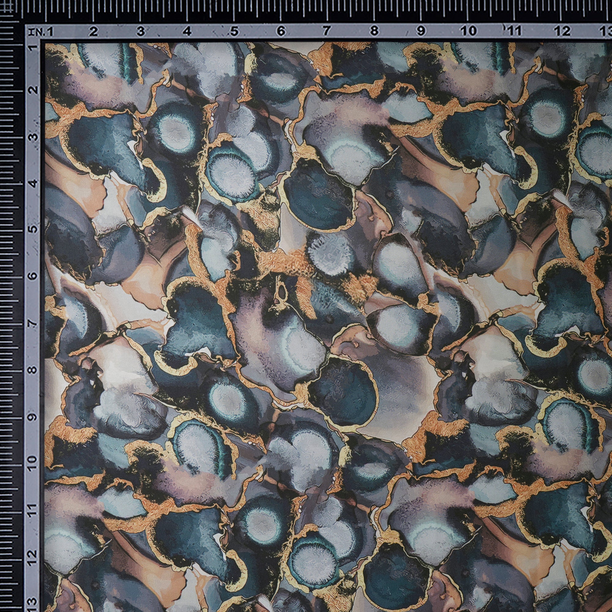 Grey Abstract Pattern Printed Satin Fabric