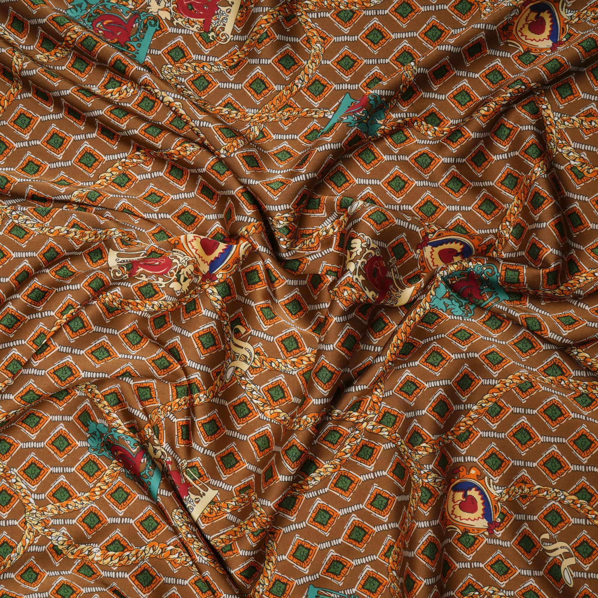 Bone Brown All Over Pattern Printed Satin Fabric