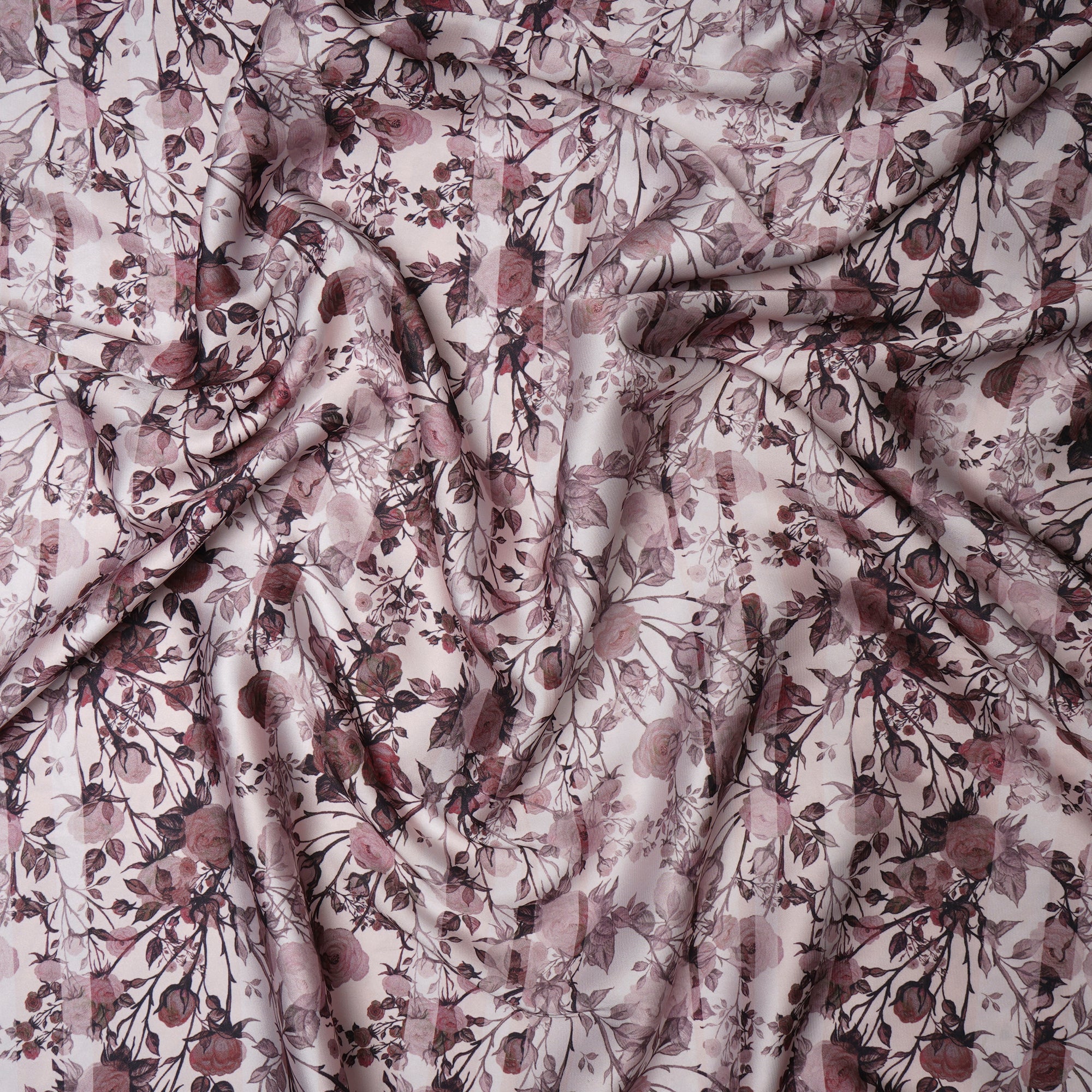 Powder Pink Floral Pattern Printed Satin Fabric