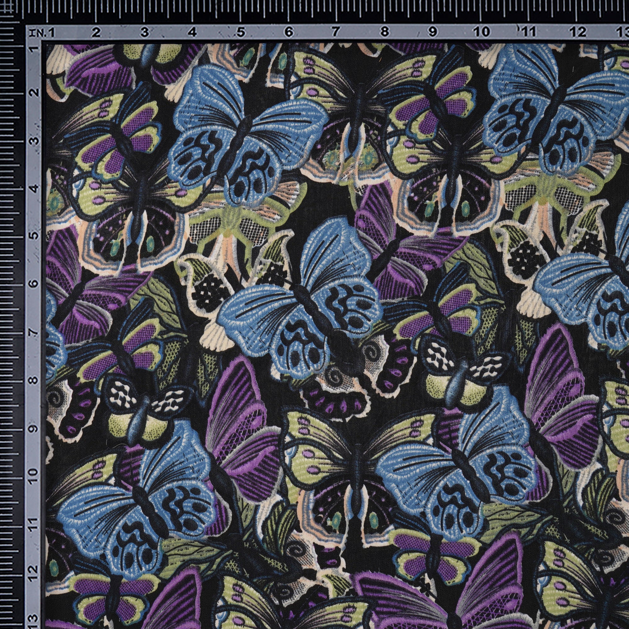 Black Floral Pattern Printed Satin Fabric