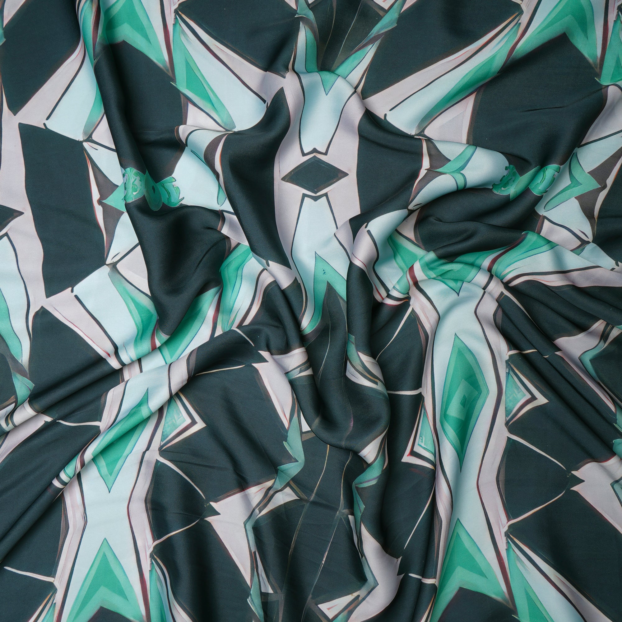 Multi Color Geometric Pattern Printed Satin Fabric