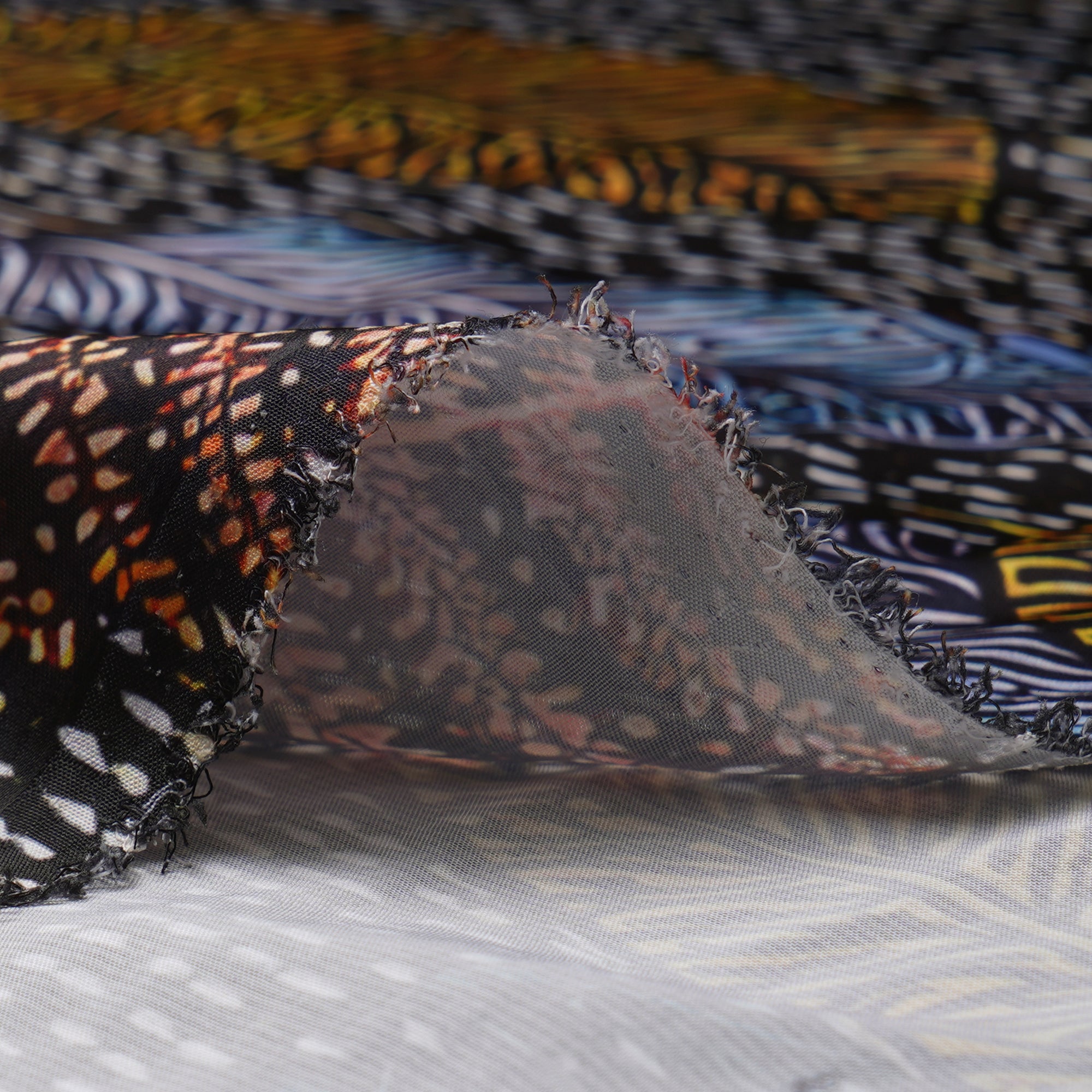 Black Leaf Pattern Printed Satin Fabric