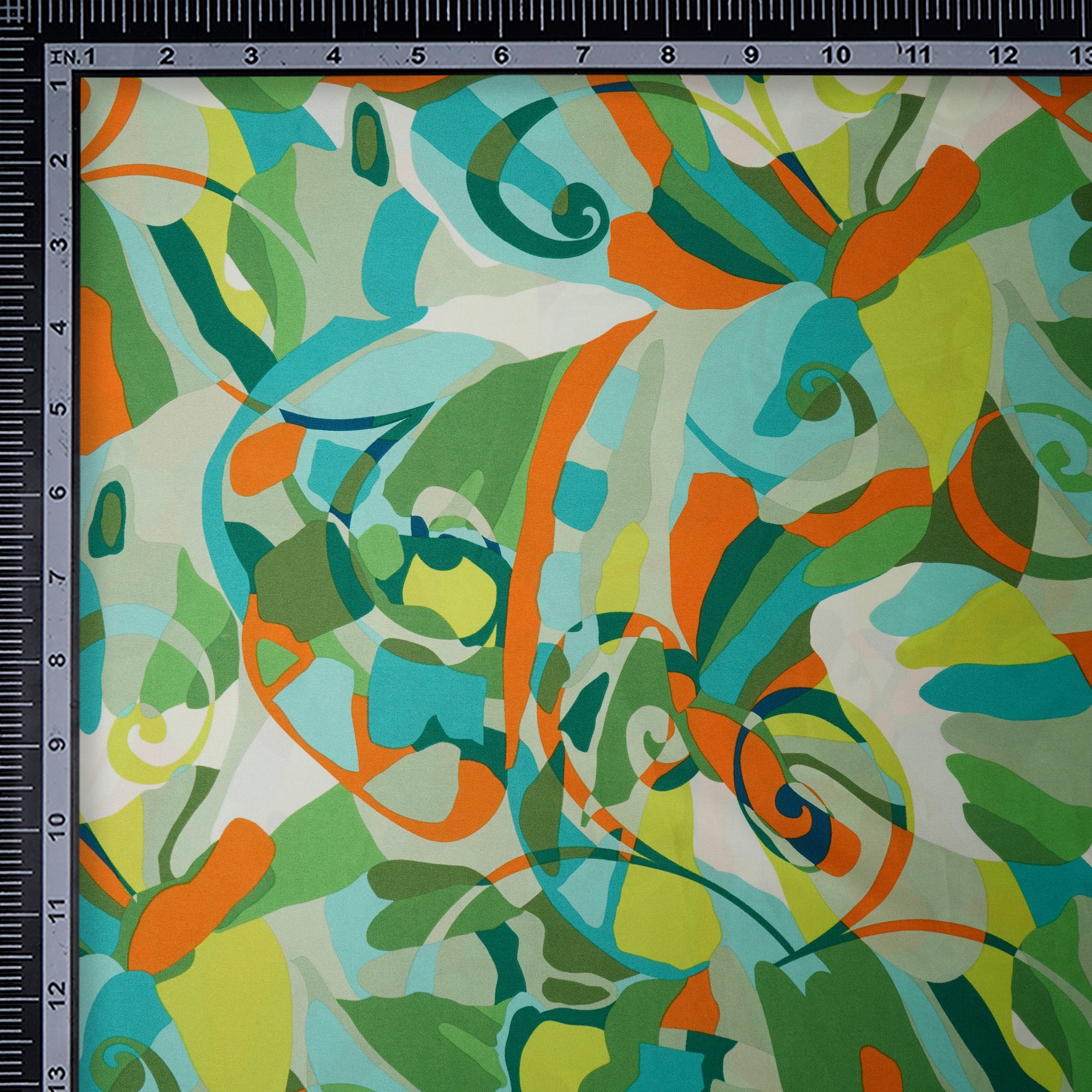 Green Abstract Pattern Printed Satin Fabric