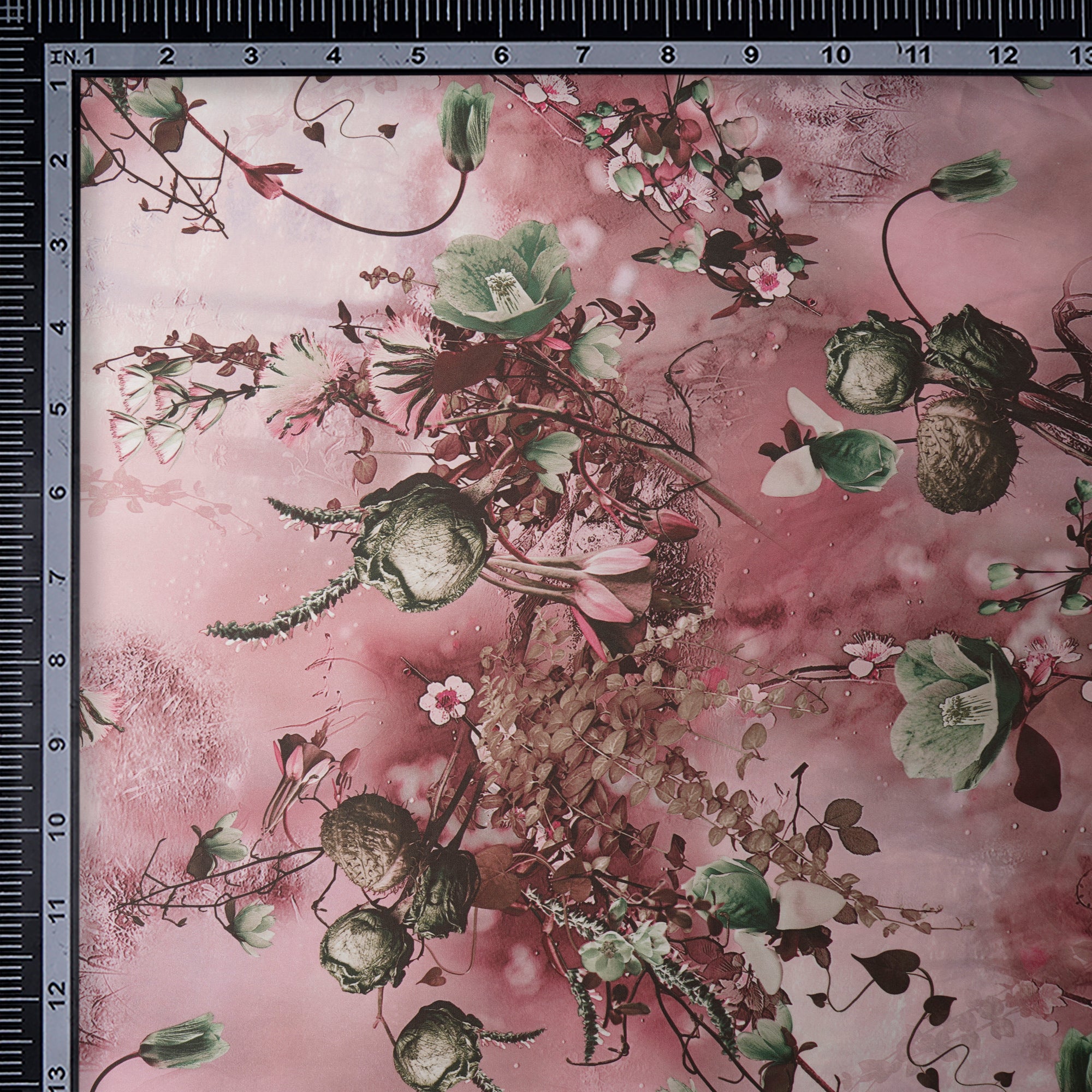 Lobster Bisque Floral Pattern Printed Satin Fabric