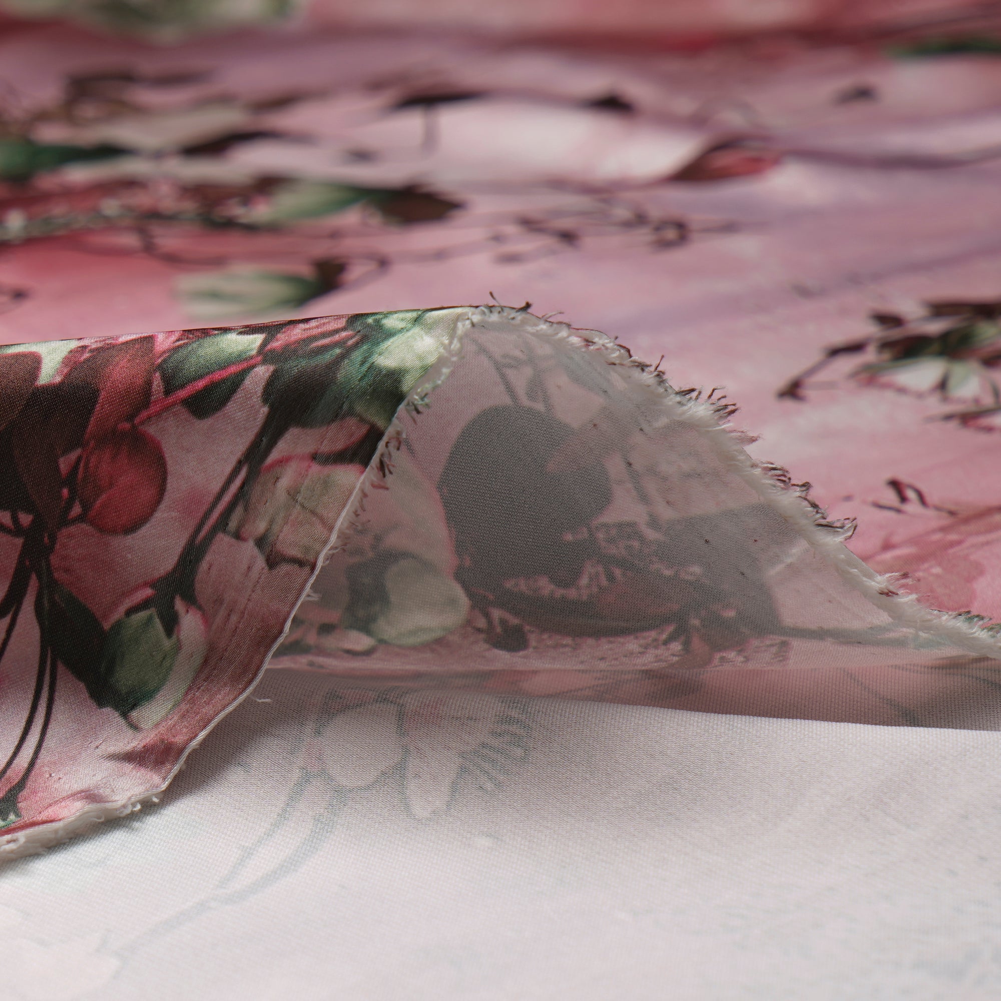 Lobster Bisque Floral Pattern Printed Satin Fabric