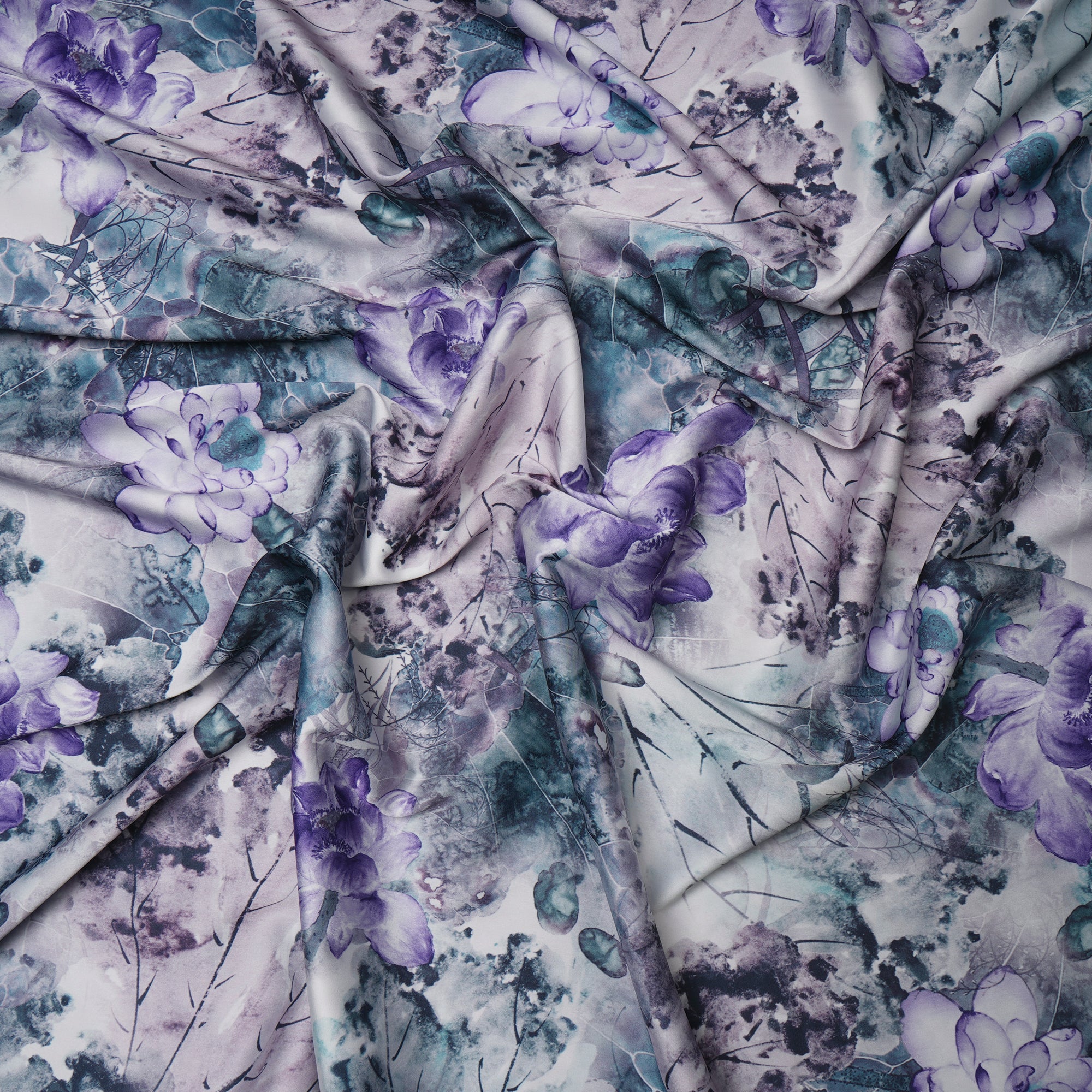 Multi Color Floral Pattern Printed Satin Fabric