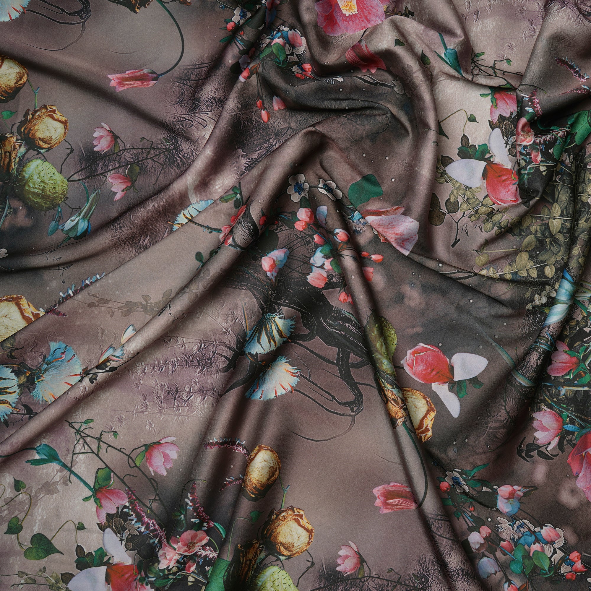 Affogat Floral Pattern Printed Satin Fabric