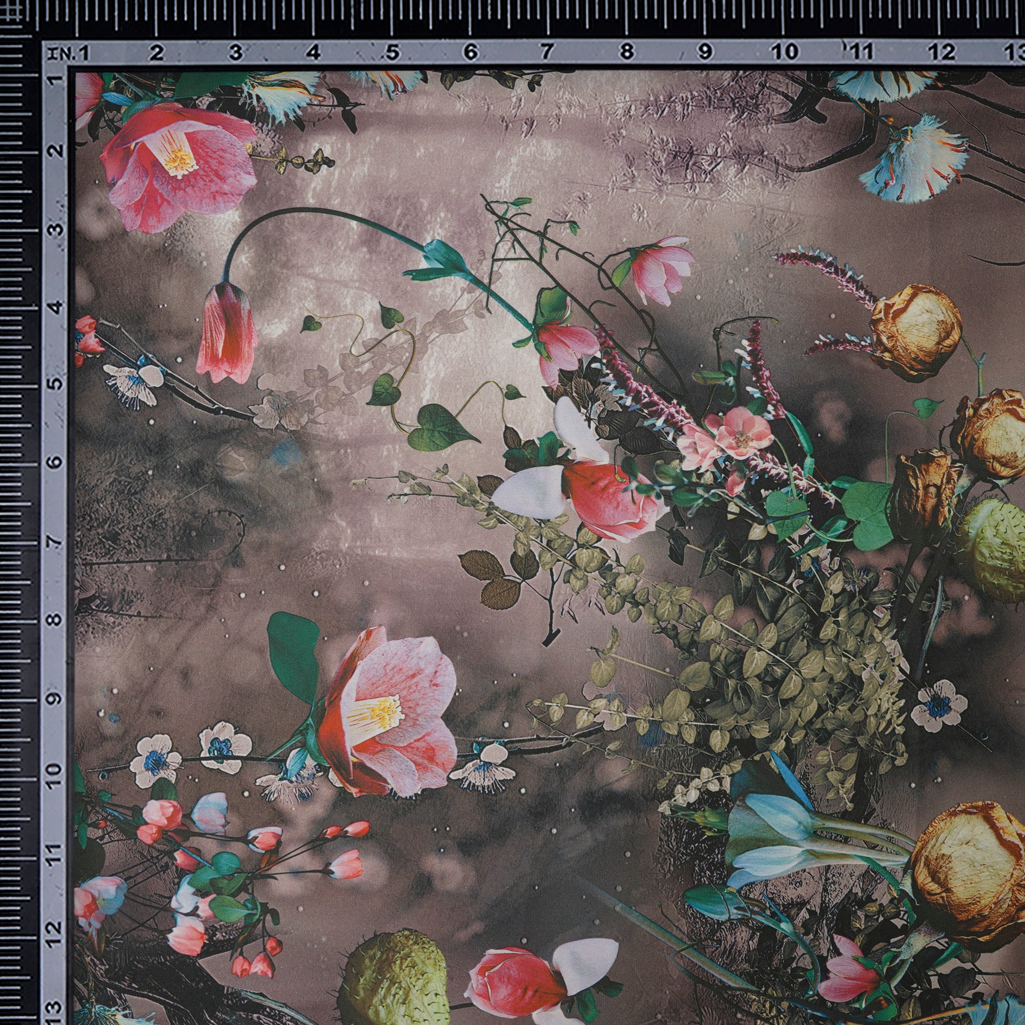 Affogat Floral Pattern Printed Satin Fabric