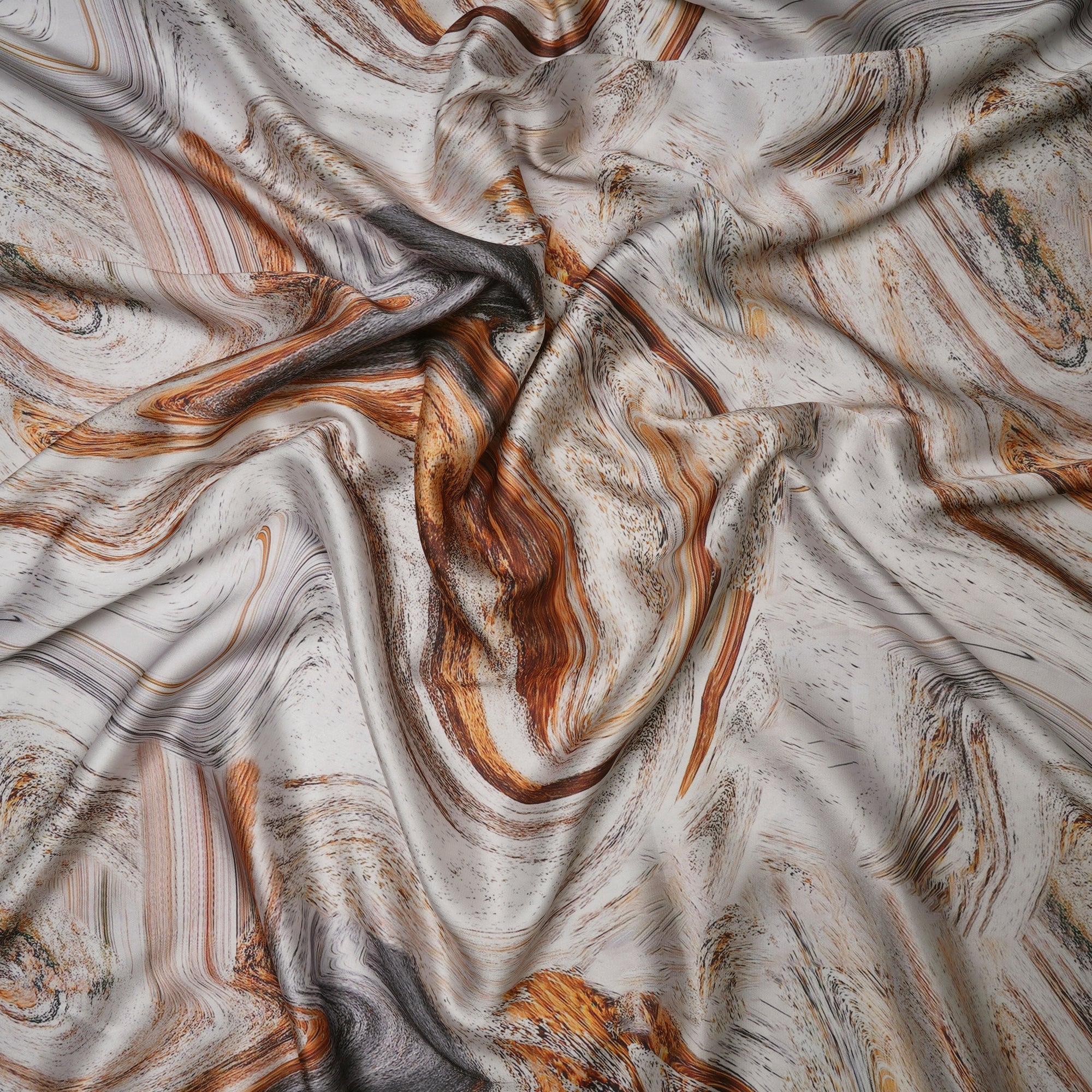 White Abstract Pattern Printed Satin Fabric