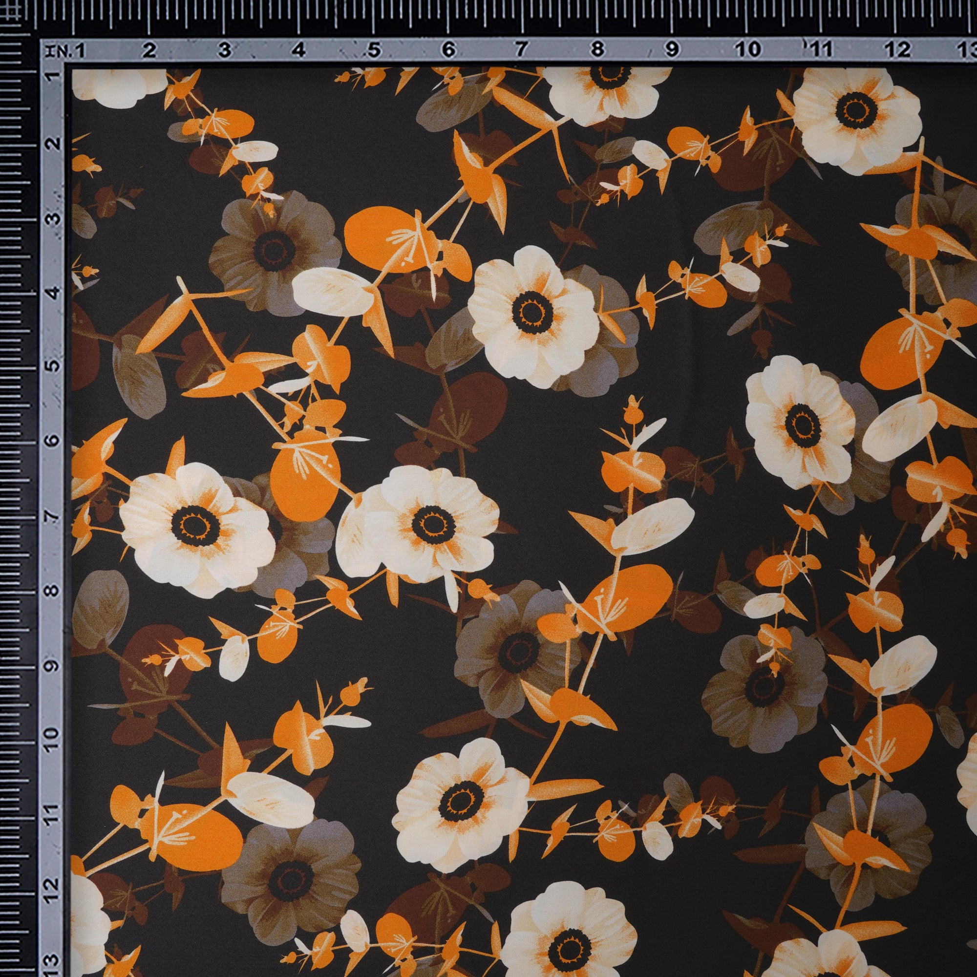 Black Floral Pattern Printed Satin Fabric