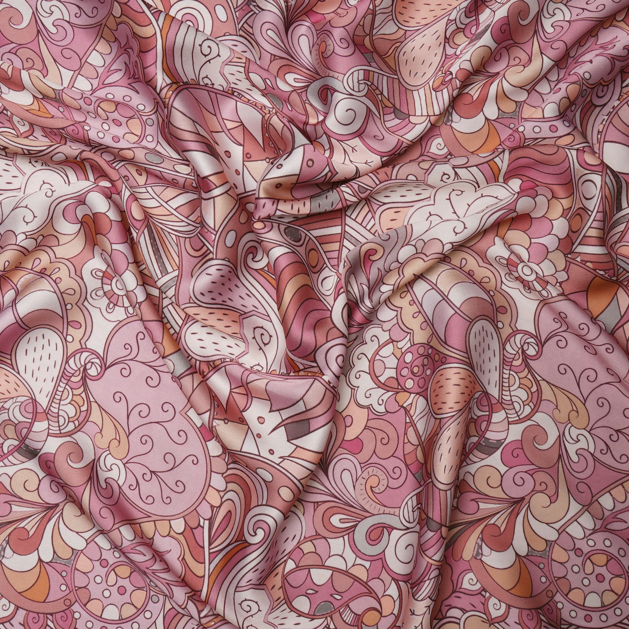 Baby Pink Animated Pattern Printed Satin Fabric