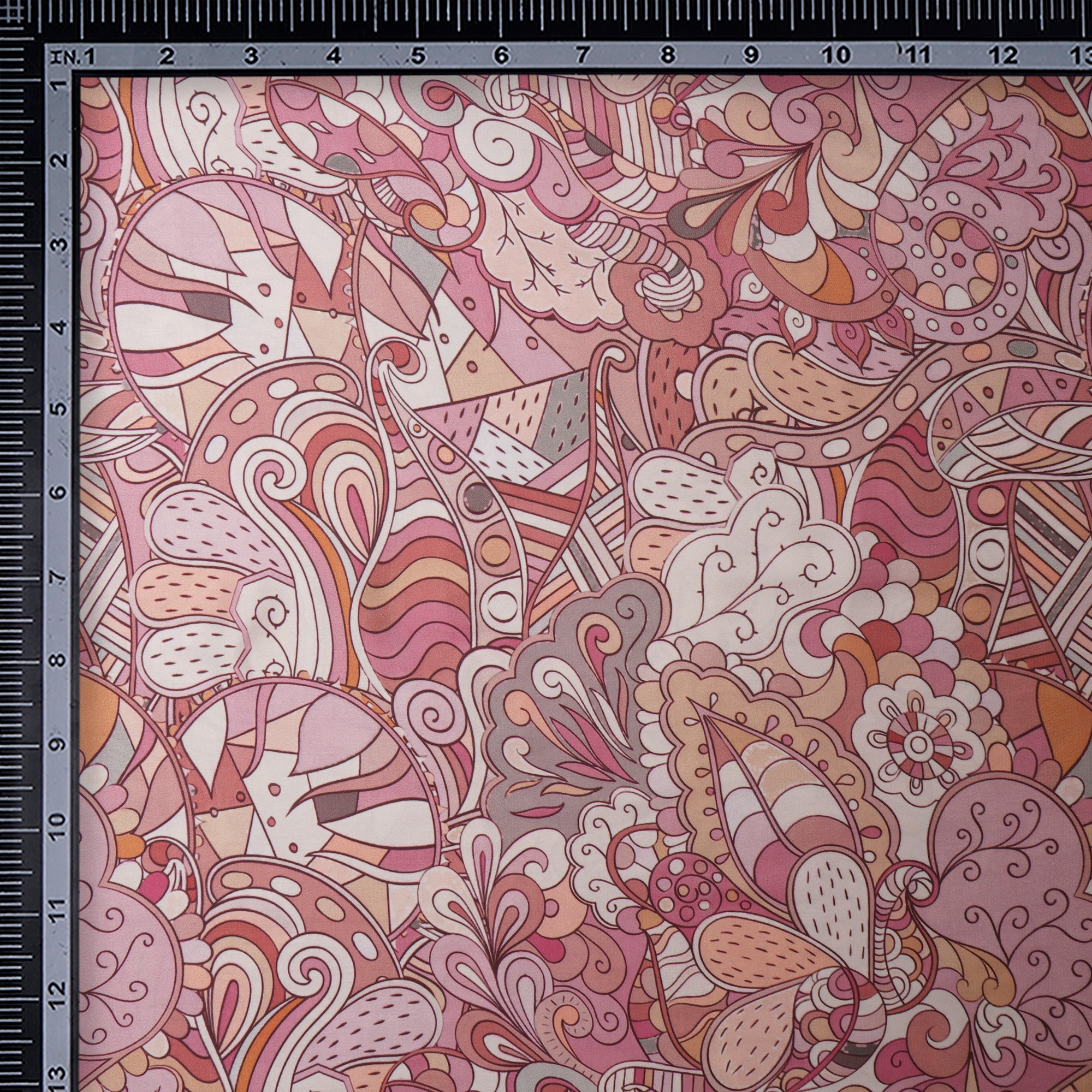 Baby Pink Animated Pattern Printed Satin Fabric