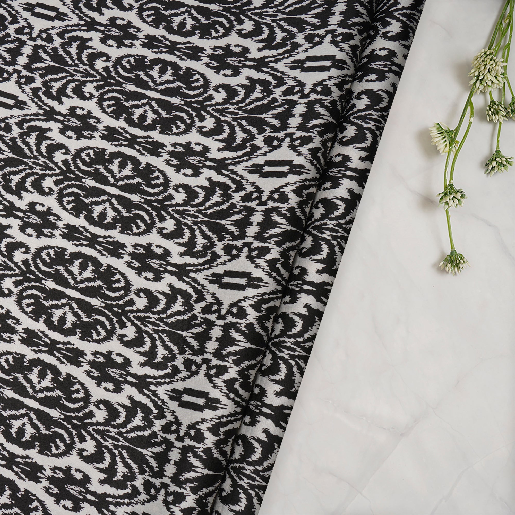 Black-White All Over Pattern Printed Satin Fabric