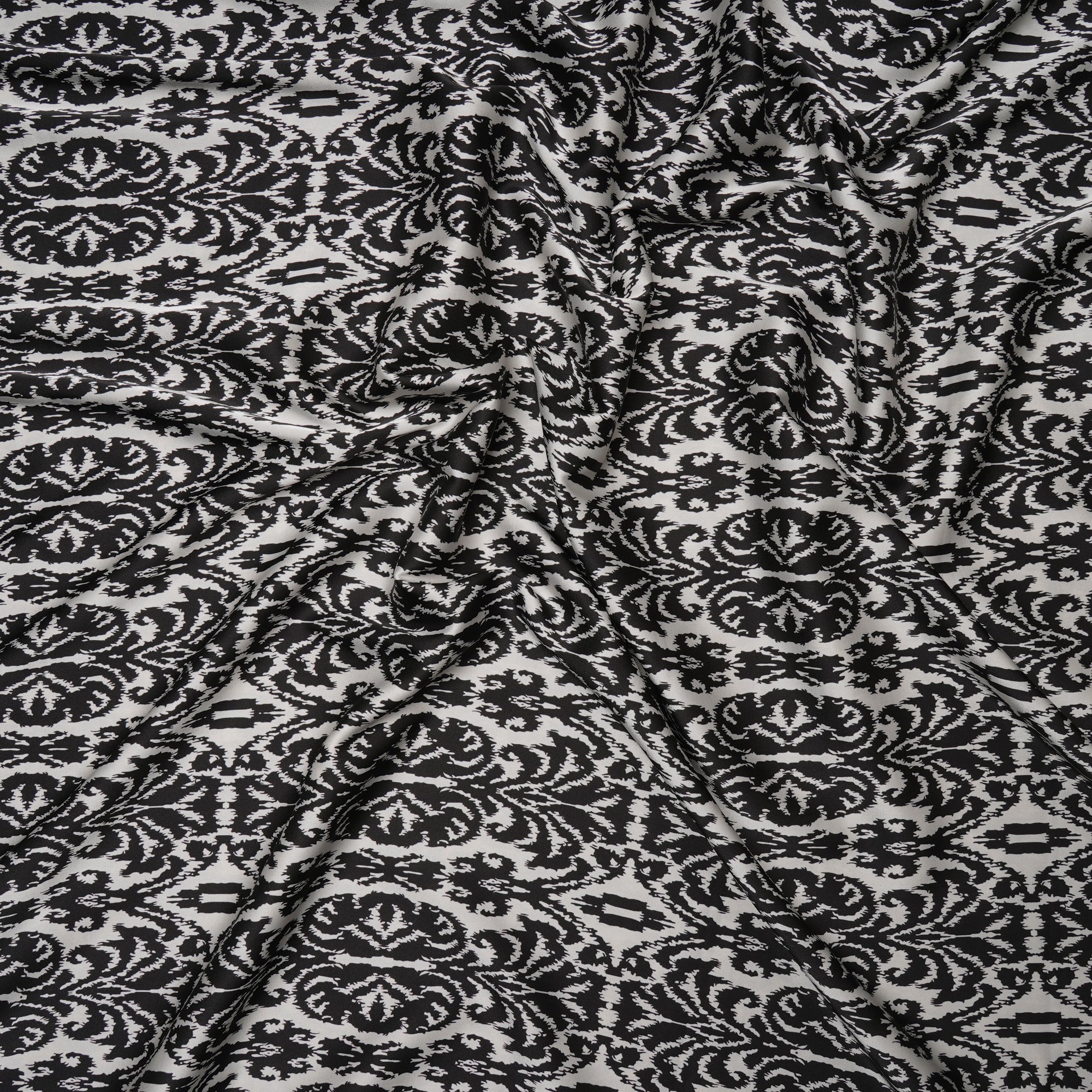 Black-White All Over Pattern Printed Satin Fabric