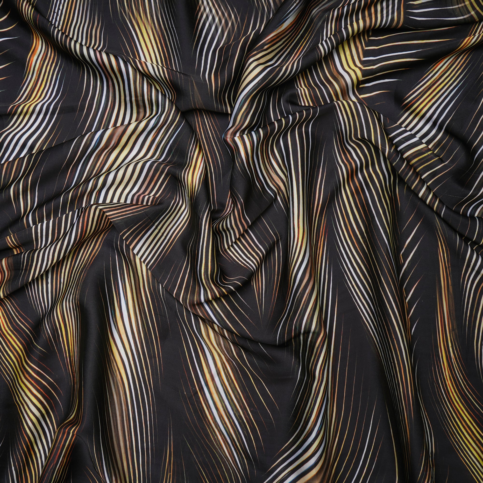 Black All Over Pattern Printed Satin Fabric