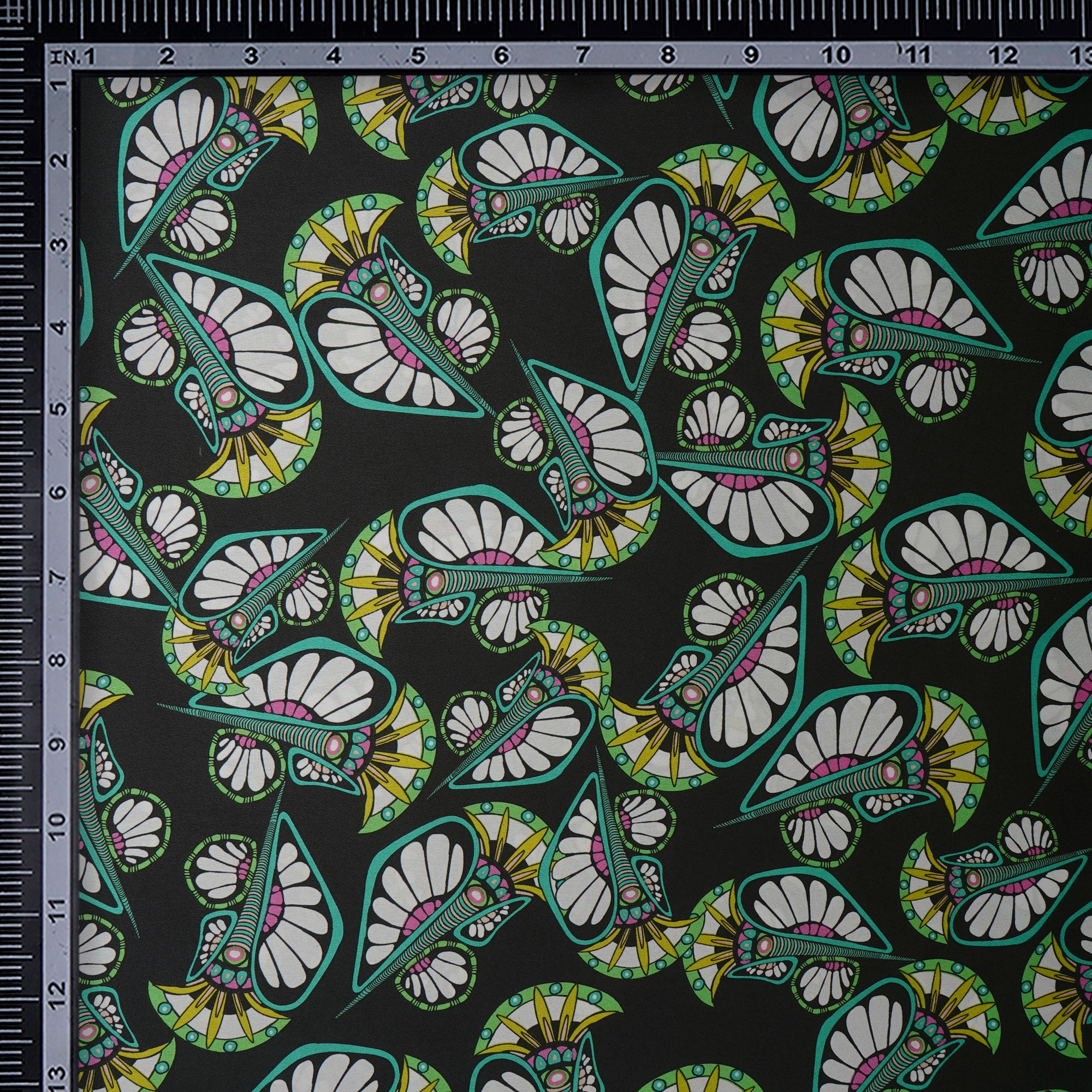 Black All Over Pattern Printed Satin Fabric