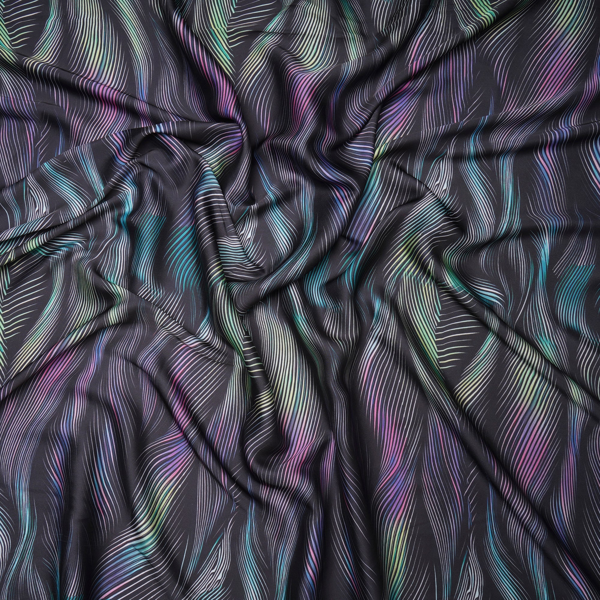 Black All Over Pattern Printed Satin Fabric