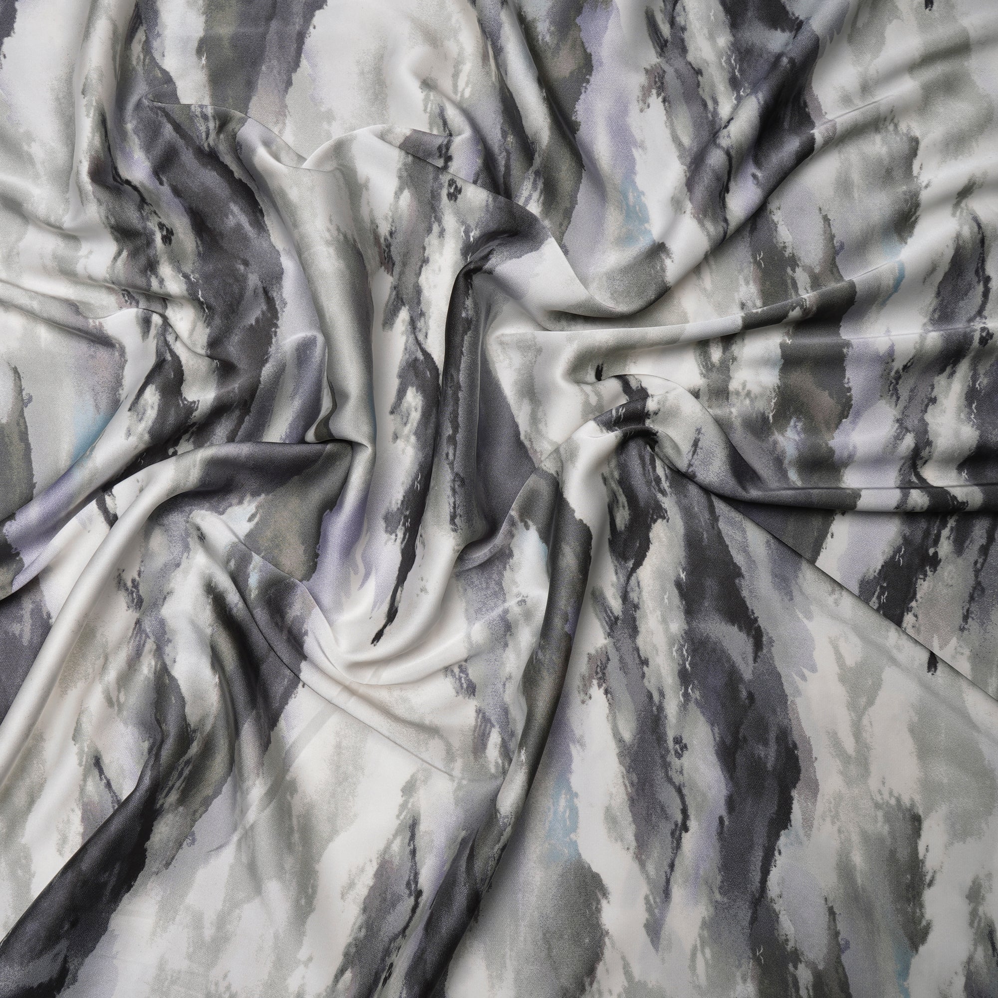 Grey Abstract Pattern Printed Satin Fabric