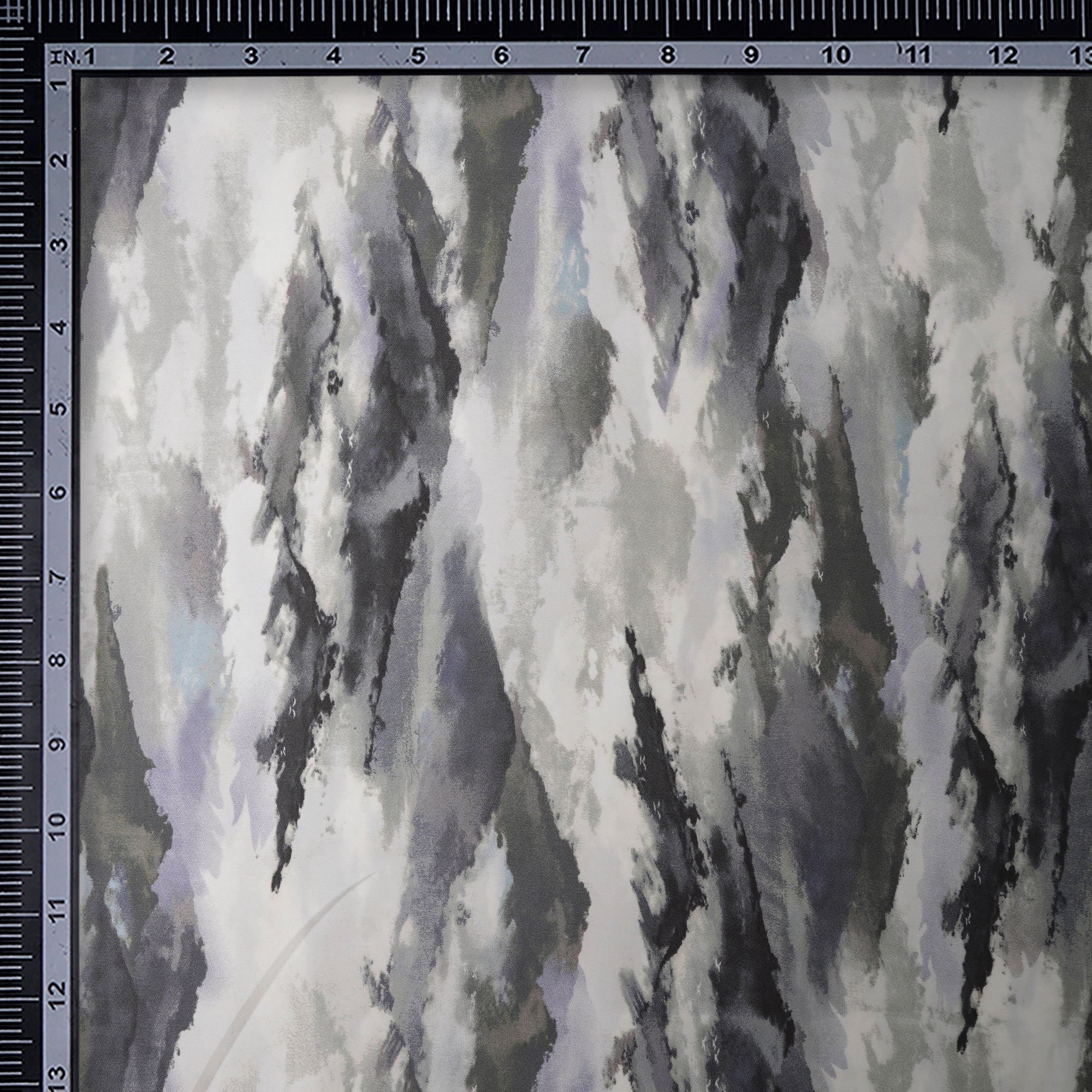 Grey Abstract Pattern Printed Satin Fabric