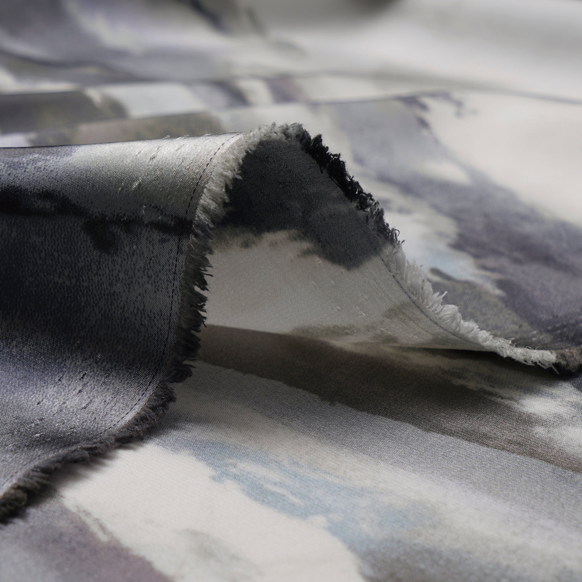 Grey Abstract Pattern Printed Satin Fabric