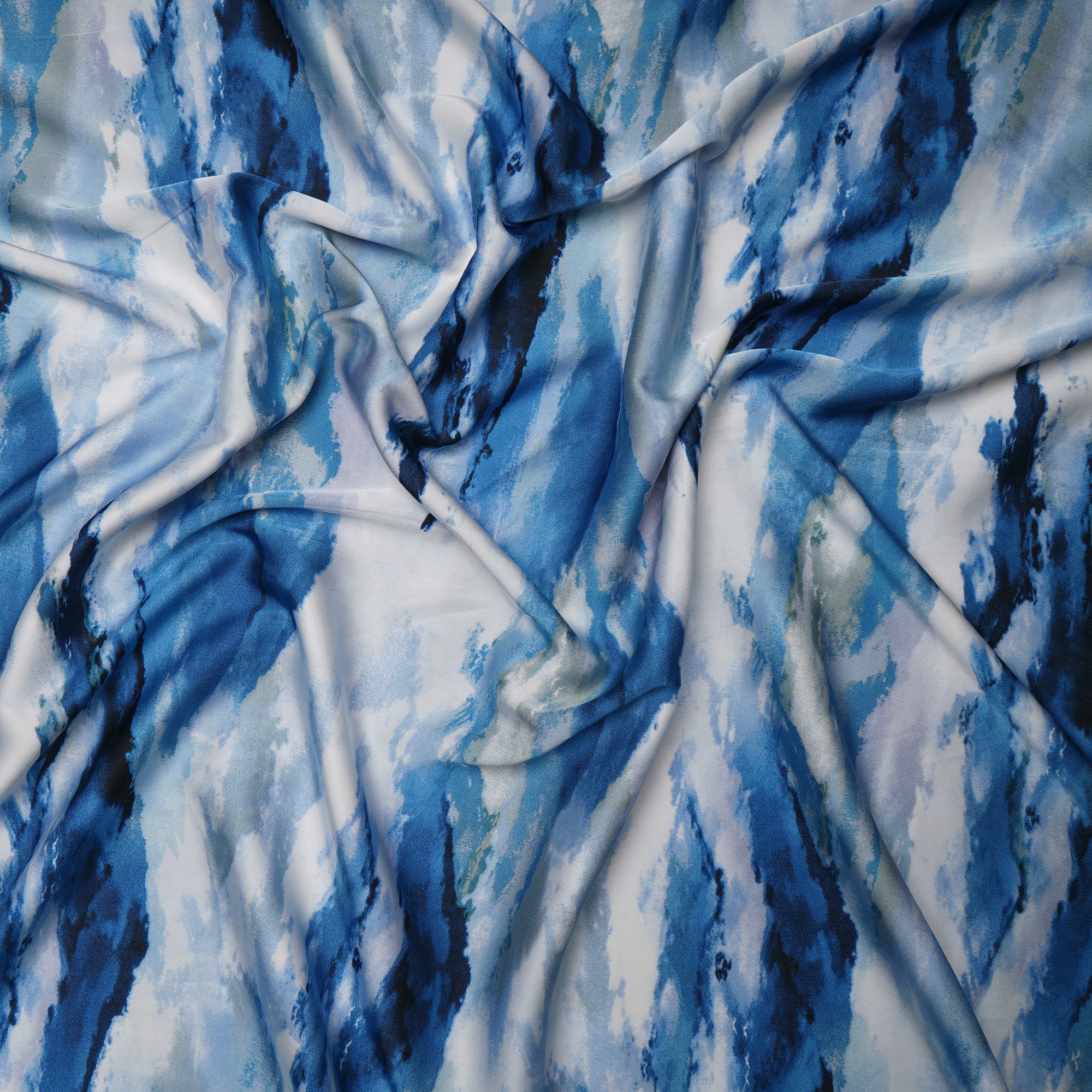 Blue Abstract Pattern Printed Satin Fabric