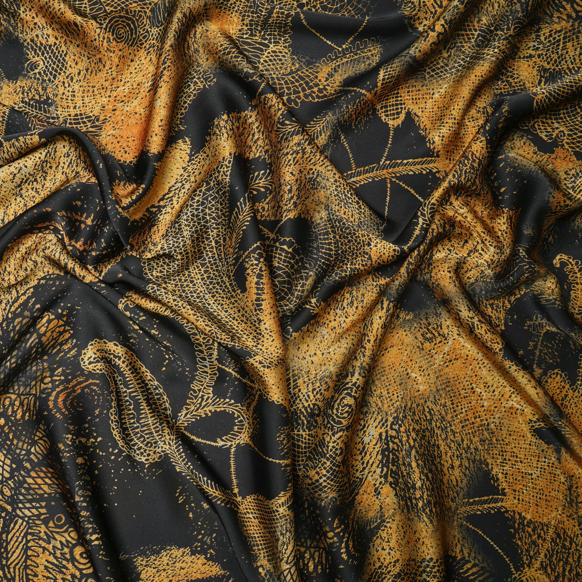 Black All Over Pattern Printed Satin Fabric