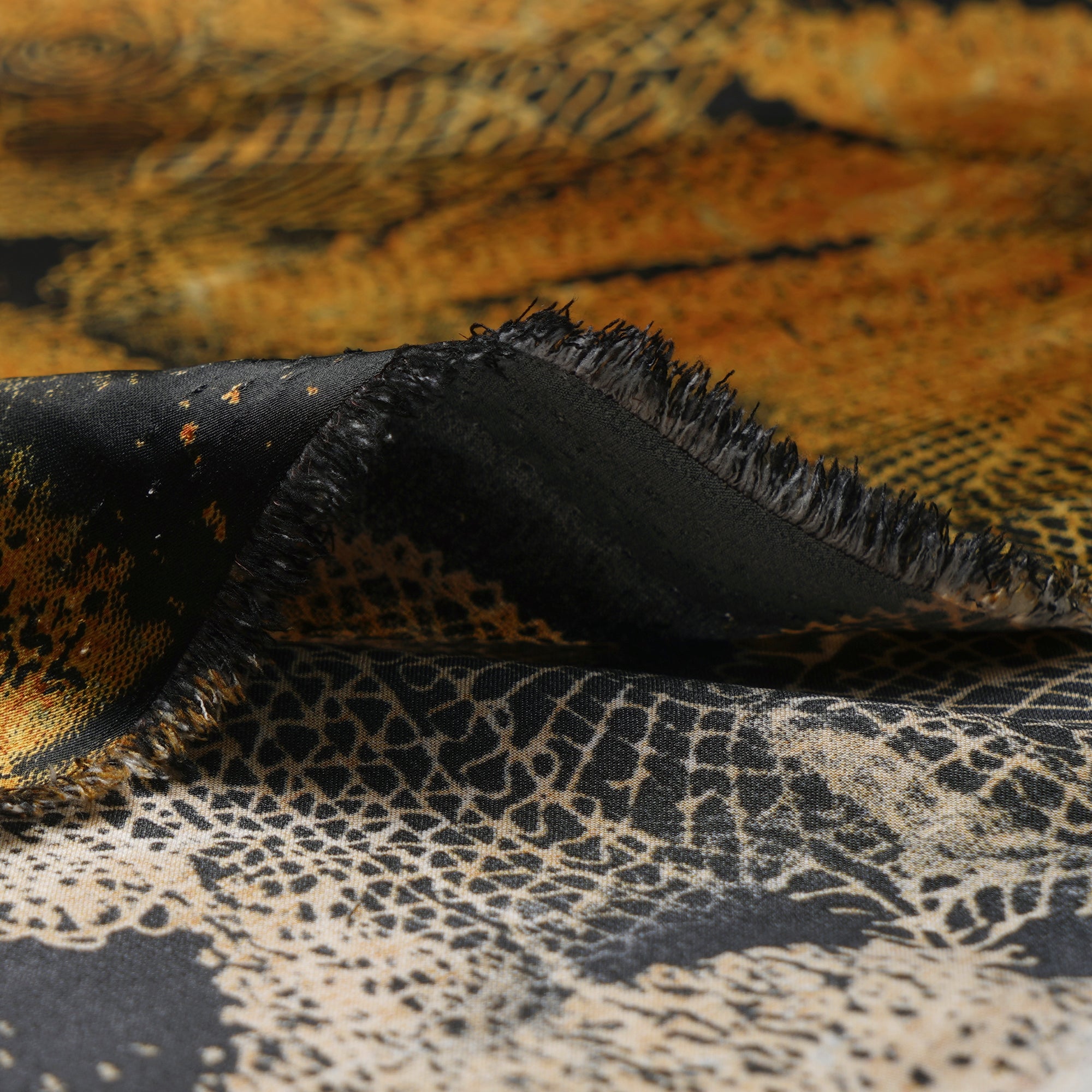 Black All Over Pattern Printed Satin Fabric