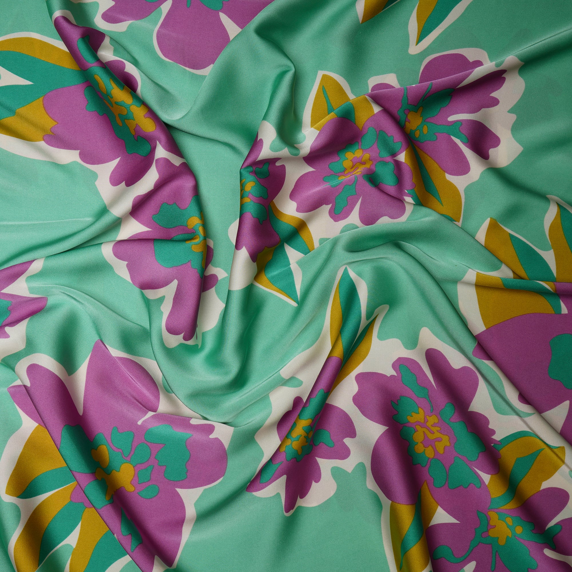 Multi Color Floral Pattern Printed Satin Fabric