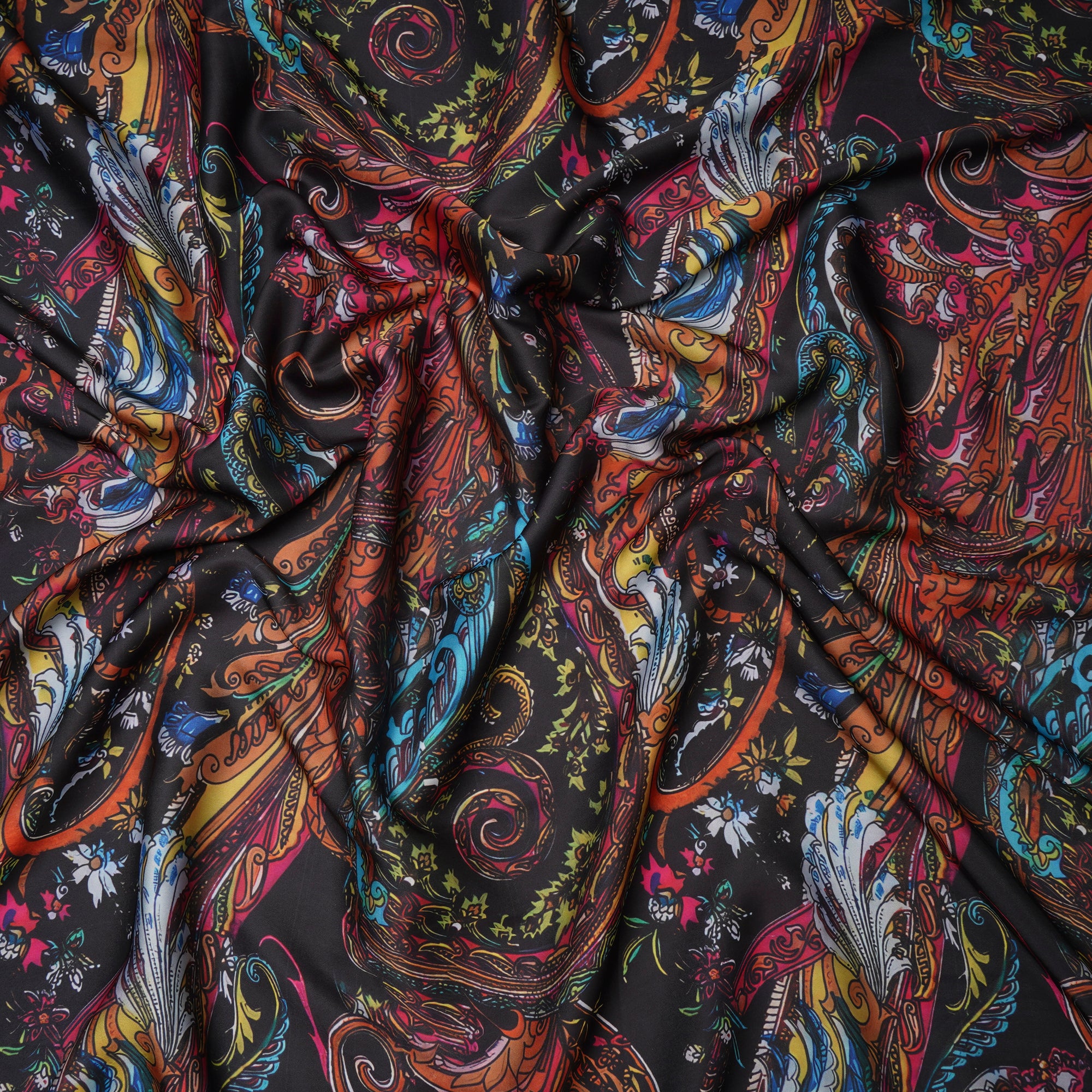 Multi Color All Over Pattern Printed Satin Fabric