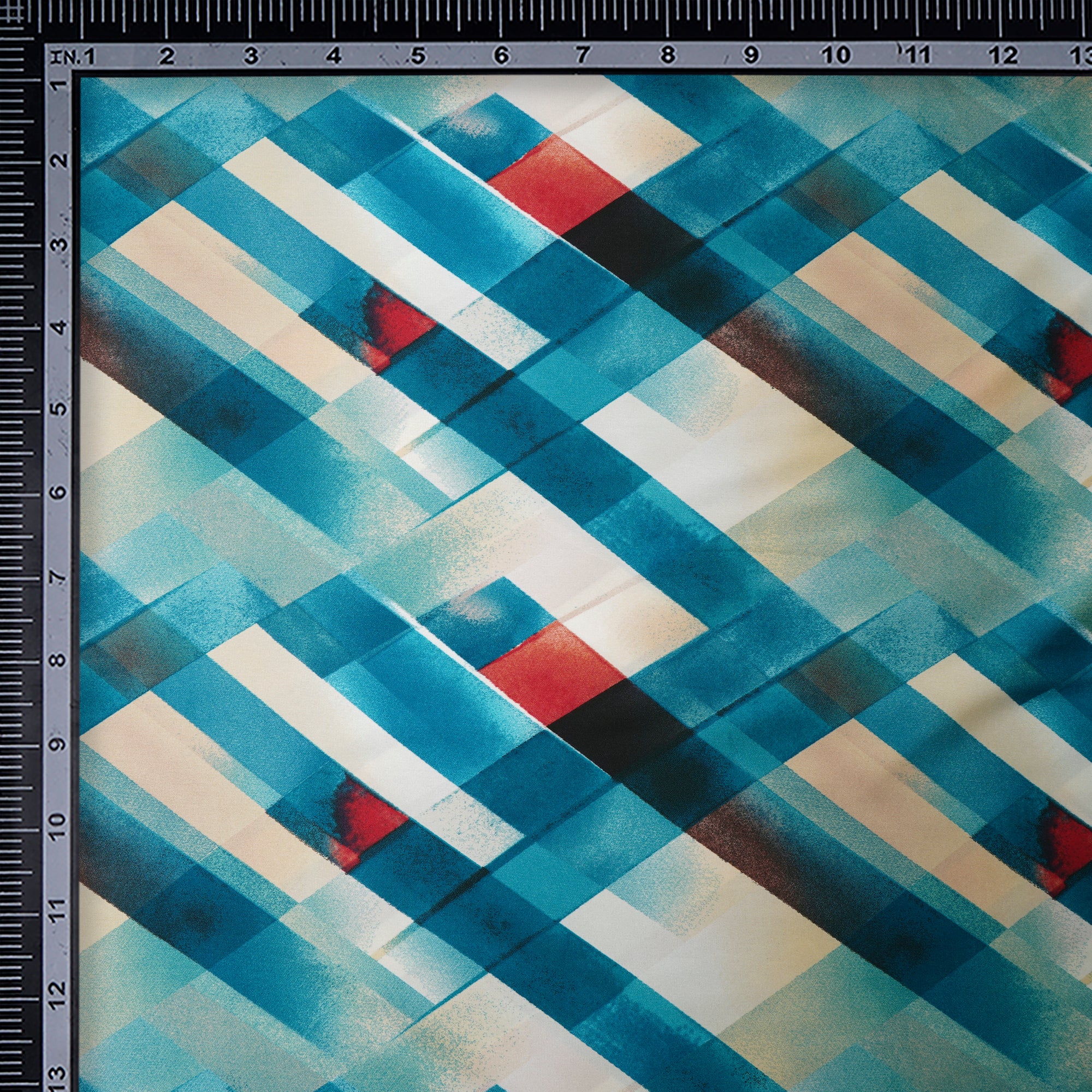 Blue Geometric Pattern Printed Satin Fabric