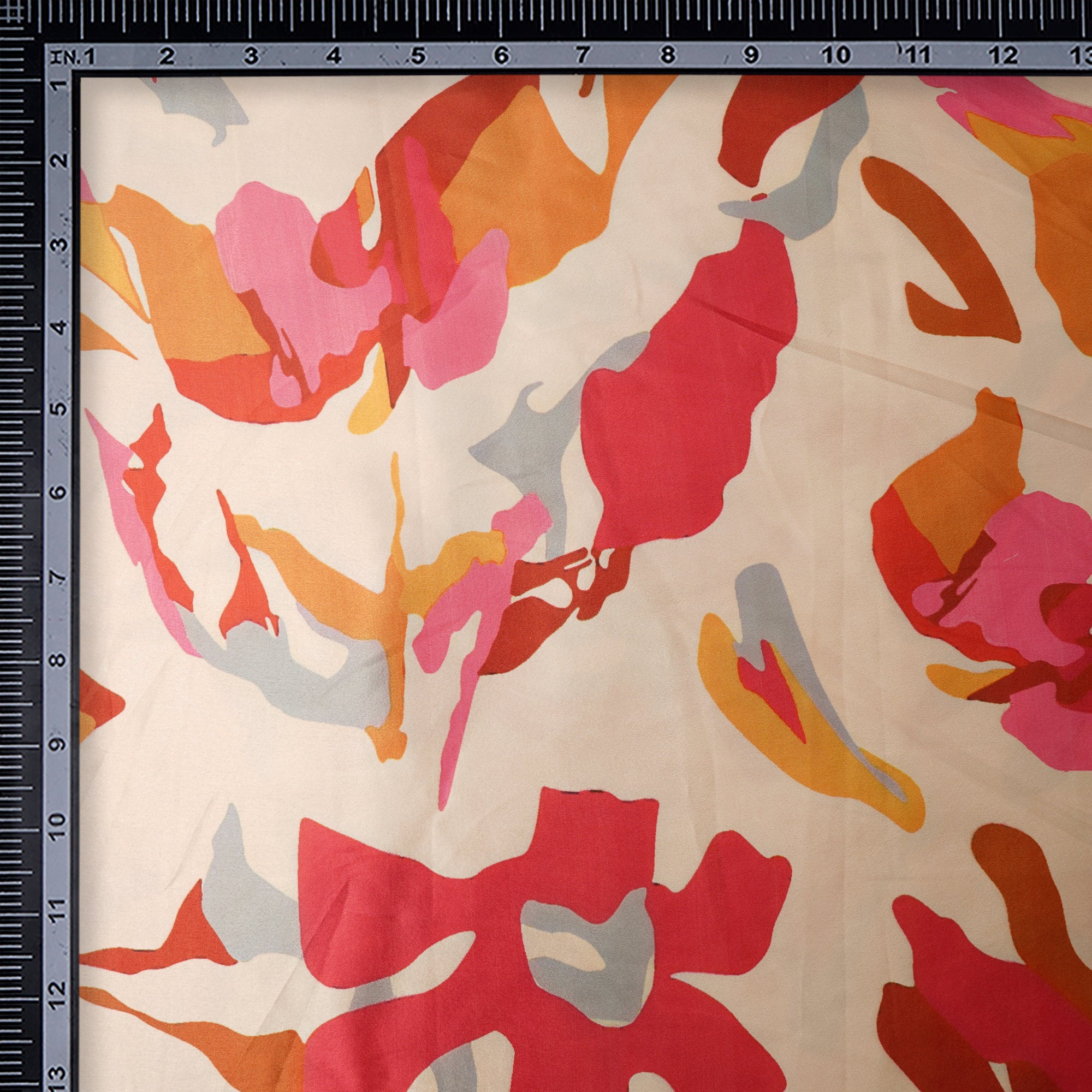 Cream Abstract Pattern Printed Satin Fabric