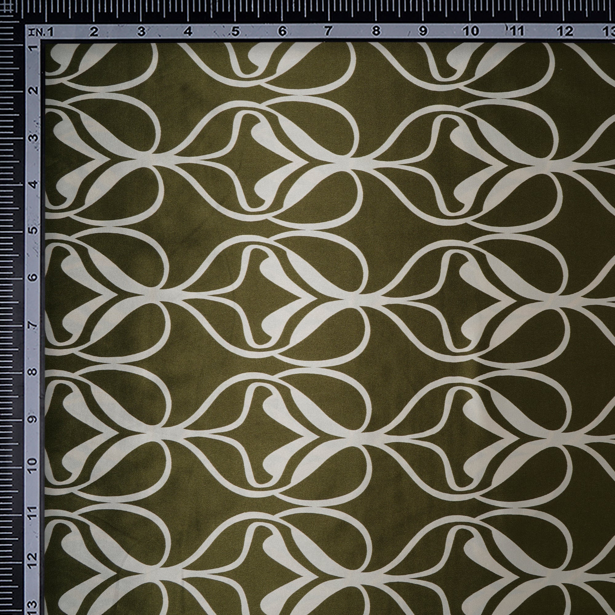 Dark Olive All Over Pattern Printed Satin Fabric