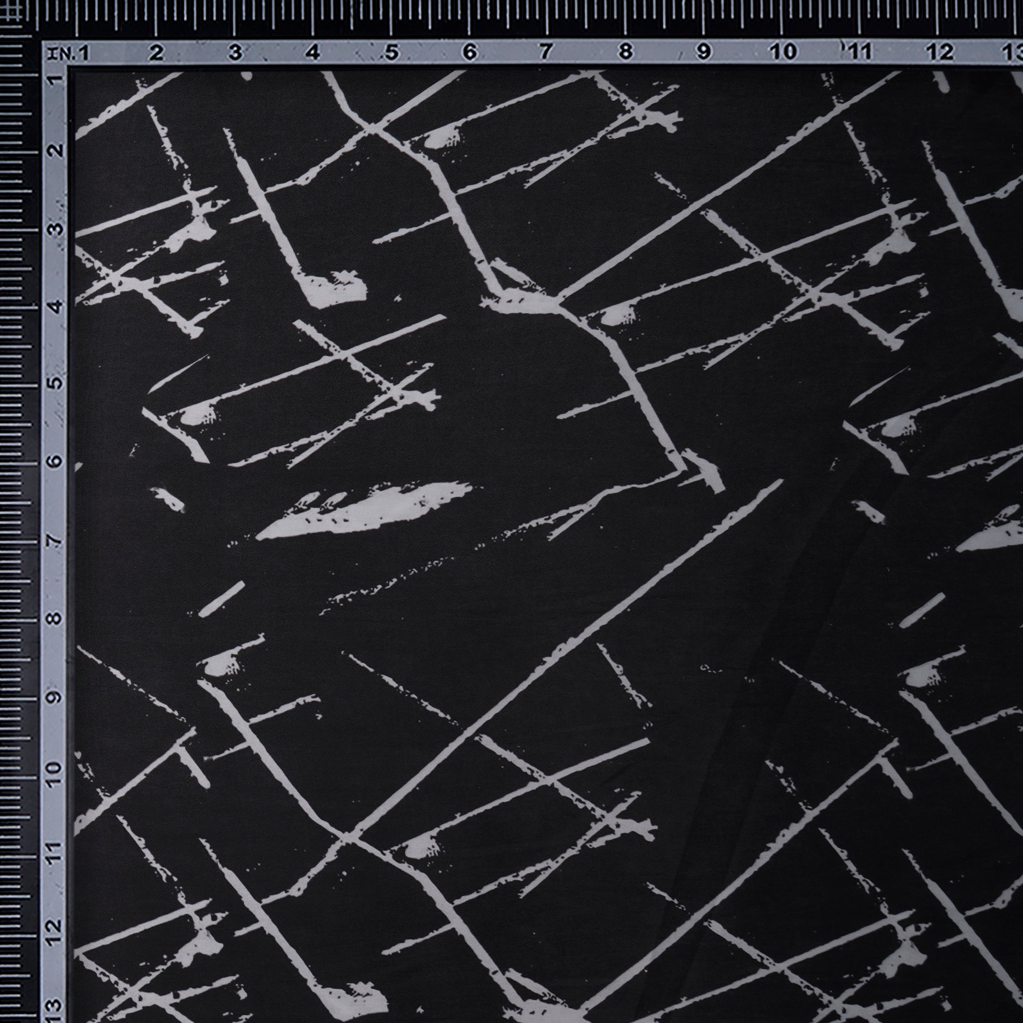 Black Abstract Pattern Printed Satin Fabric