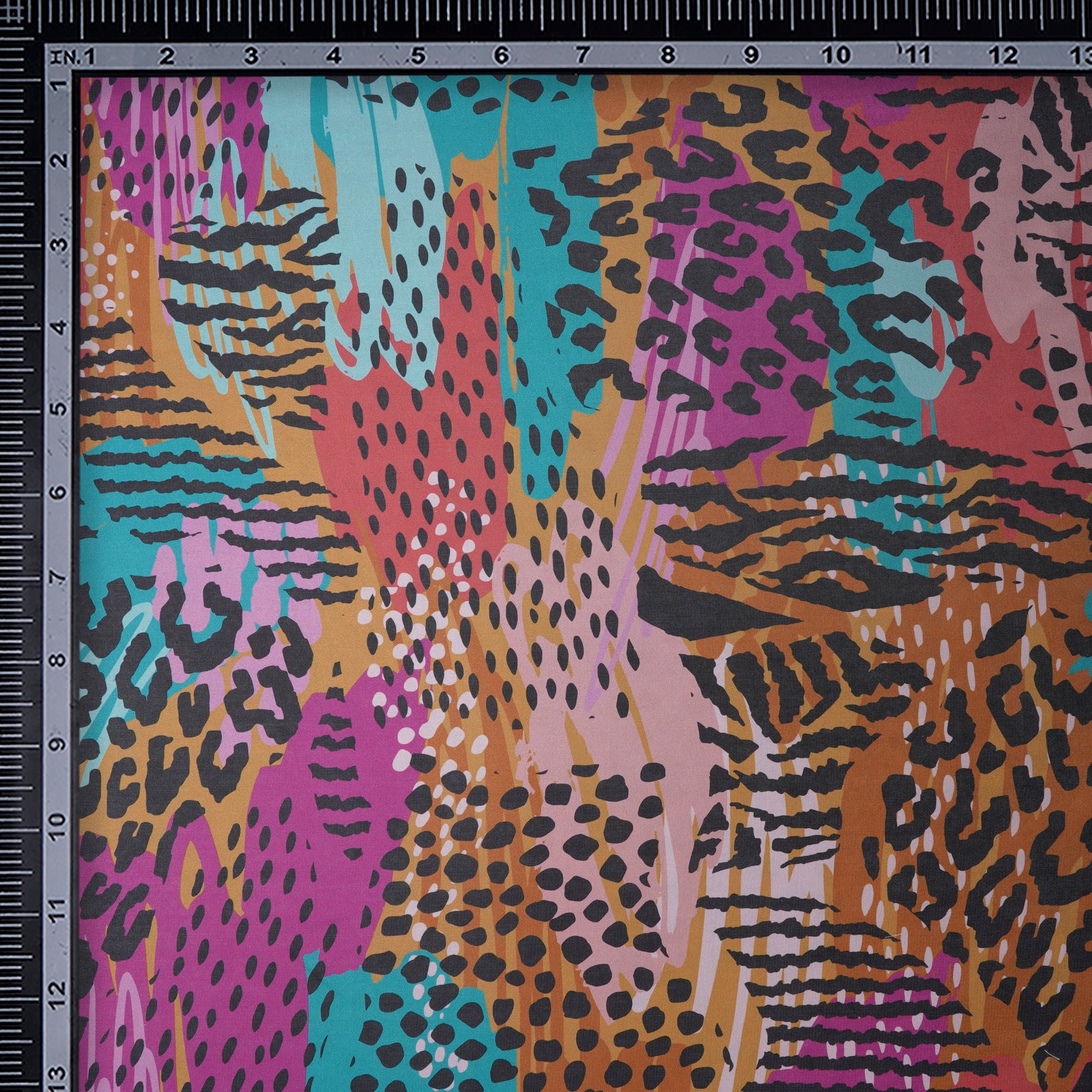 Multi Color Abstract Pattern Printed Satin Fabric