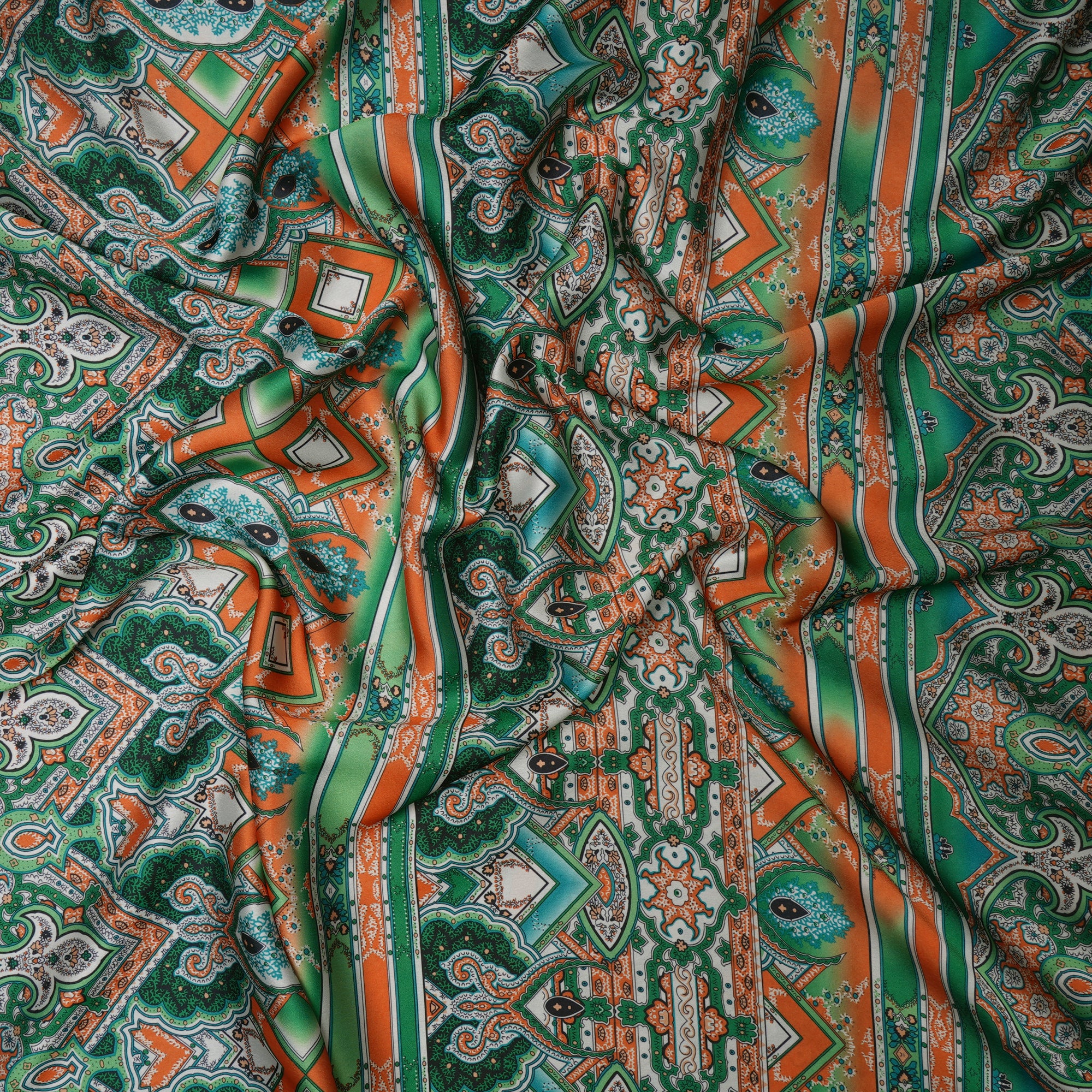 Green Floral Pattern Printed Satin Fabric